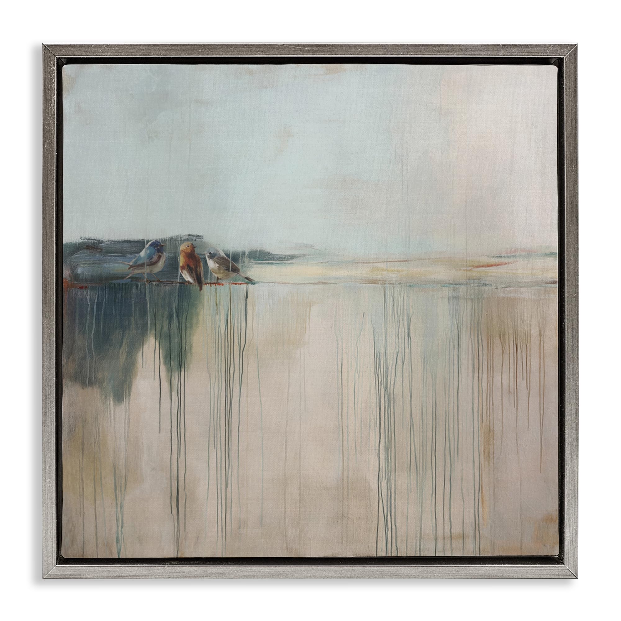 Stupell Industries 'Drips And Feathers Abstract', Floating Frame Canvas Art, Gray, 25 x 25 Inches, Easy to Hang and Sturdy, Made in USA, by Svetlana Aleynikova