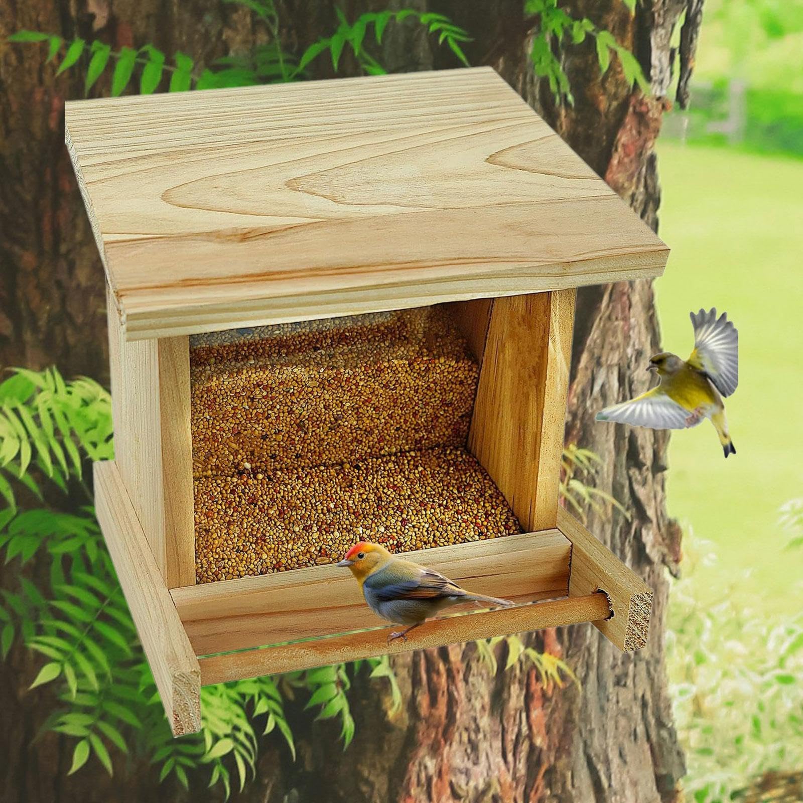 Milageto Vogelhäuschen aus Holz zum Aufhängen im Freien, Futterstation für Vögel, Futterbehälter für Vögel für kleine Vögel, Papageien