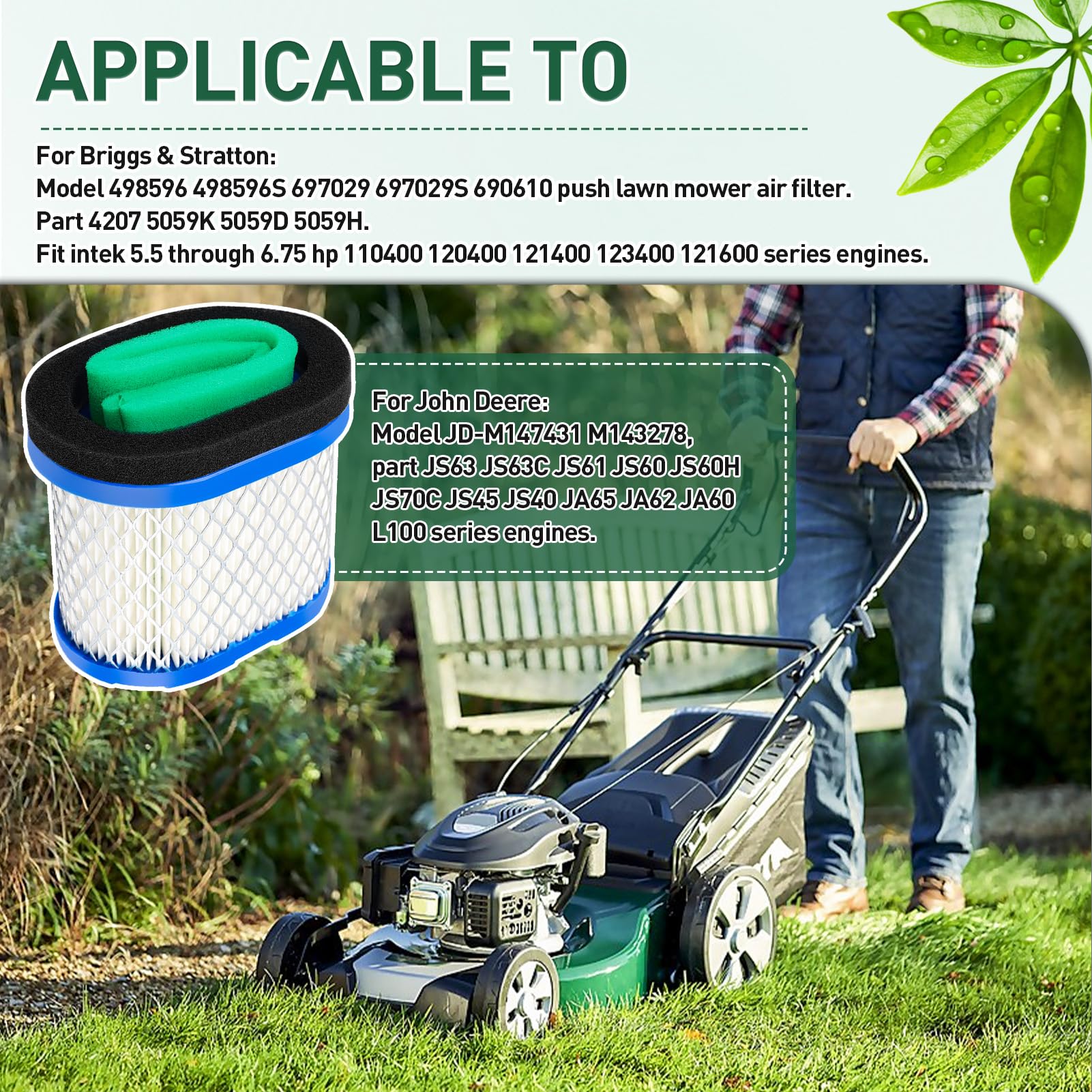 LOCOPOW Filtr powietrza i filtr wstępny dla B&S 690610 498596 697029 5059H 4207 30-033 dla John Deere 273356S M147431