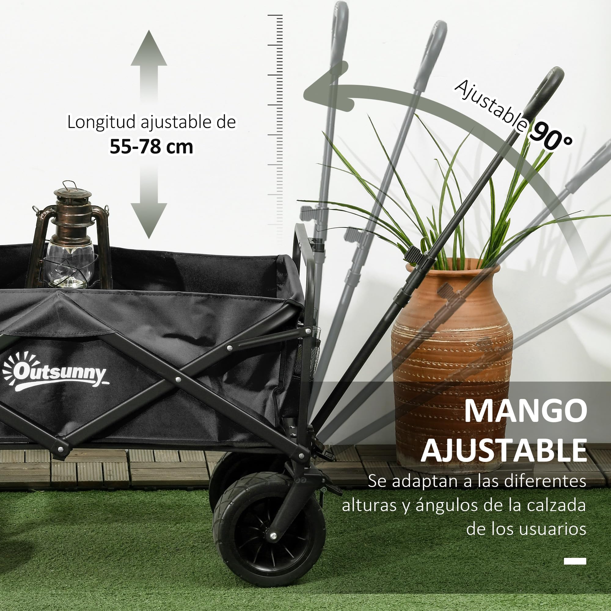 Outsunny Chariot de plage pliant avec grandes roues, extérieur, Noir | Sac isotherme amovible, longueur et angle de poignée réglables, sac de transport, 100 kg de charge, courses, jardin