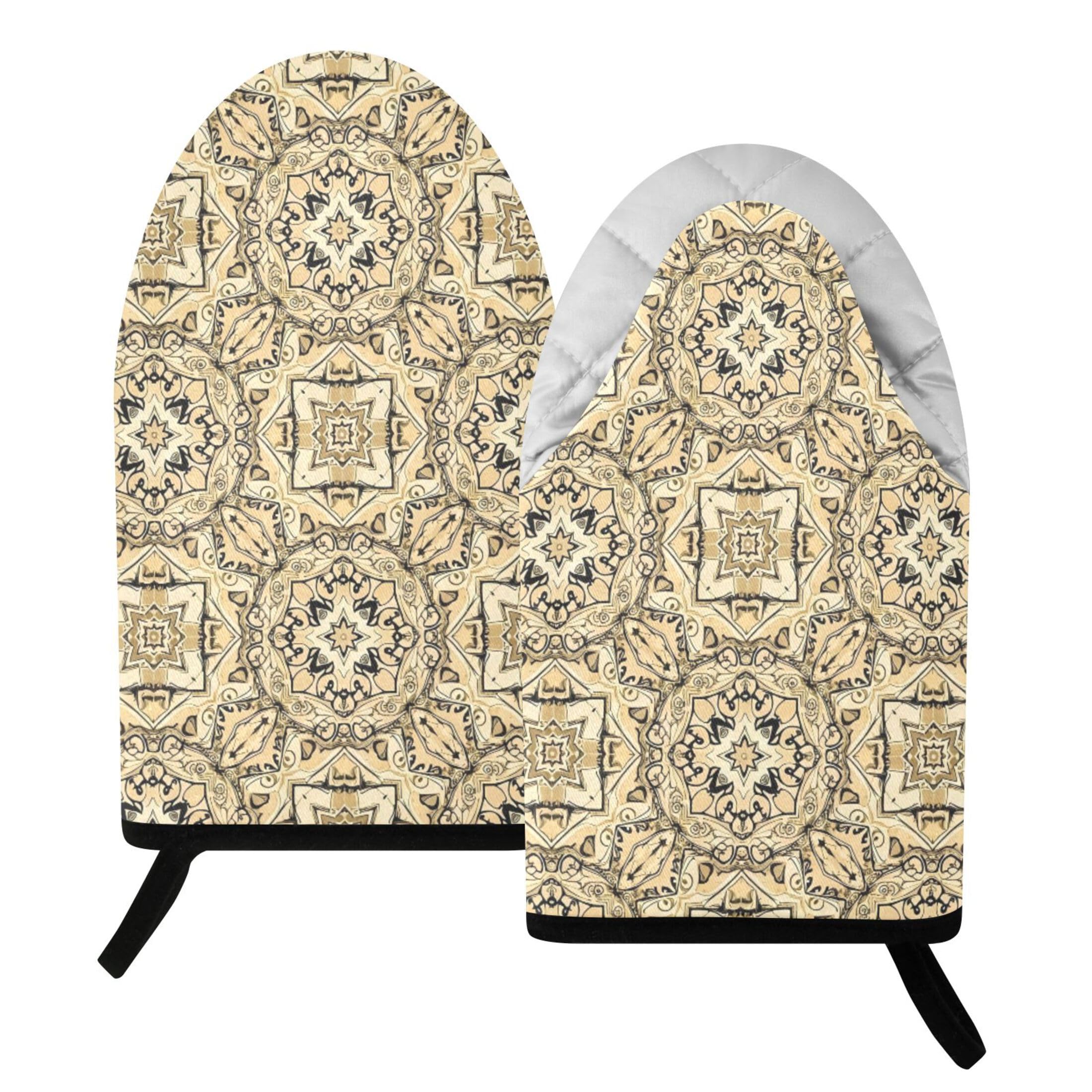 Fuauuyl Oven Mitts Heat Resistant Kitchen Gloves, Tribal Flower Classic Oven Gloves with Hanging Loop for Baking BBQ Cooking Grilling, 1 Pair, 9.5 in