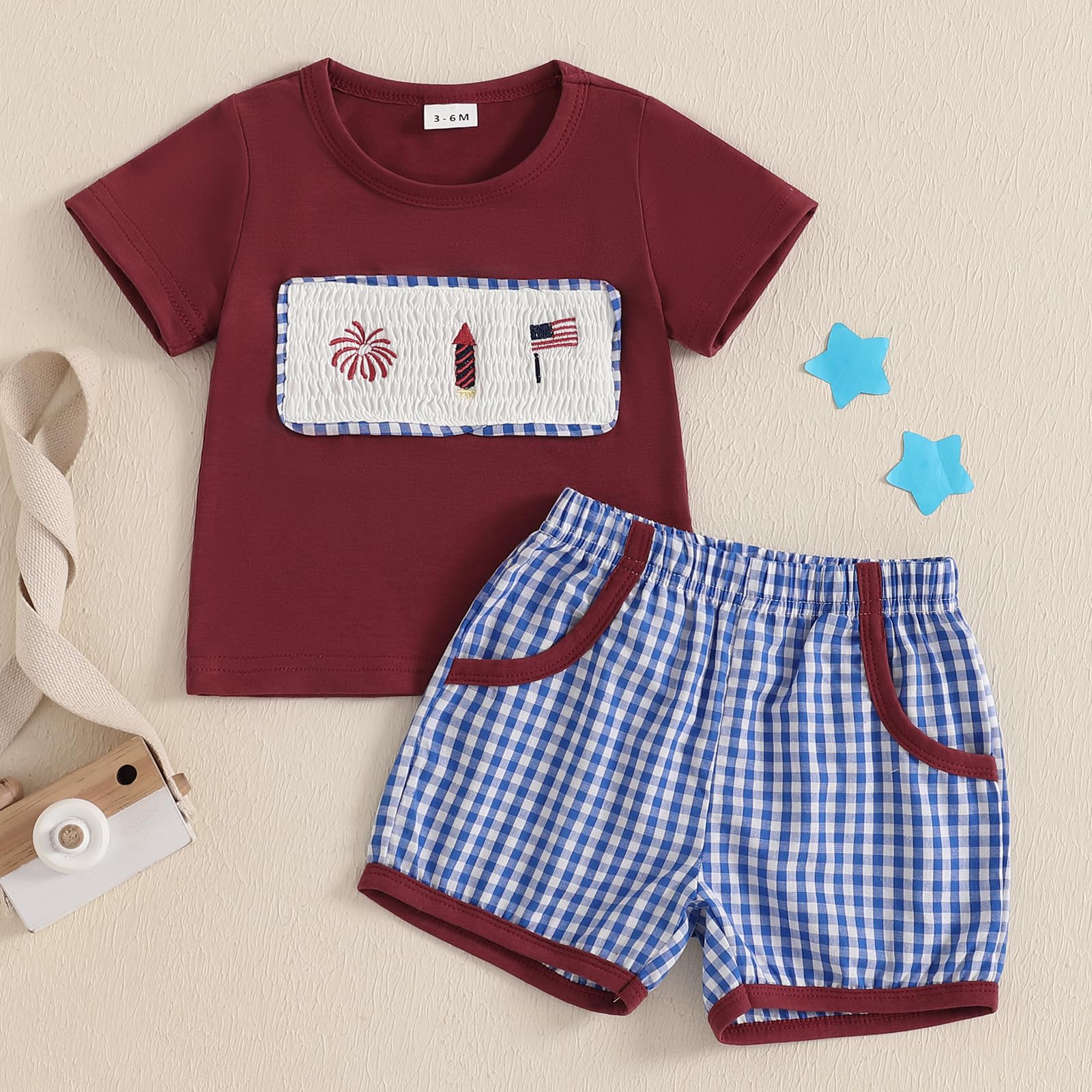 Karesoull Toddler Baby Girl Clothes Mushroom Embroidery Tops and Striped Shorts Two Pieces Summer Outfit Set (4th july Red, 12-18 Months)