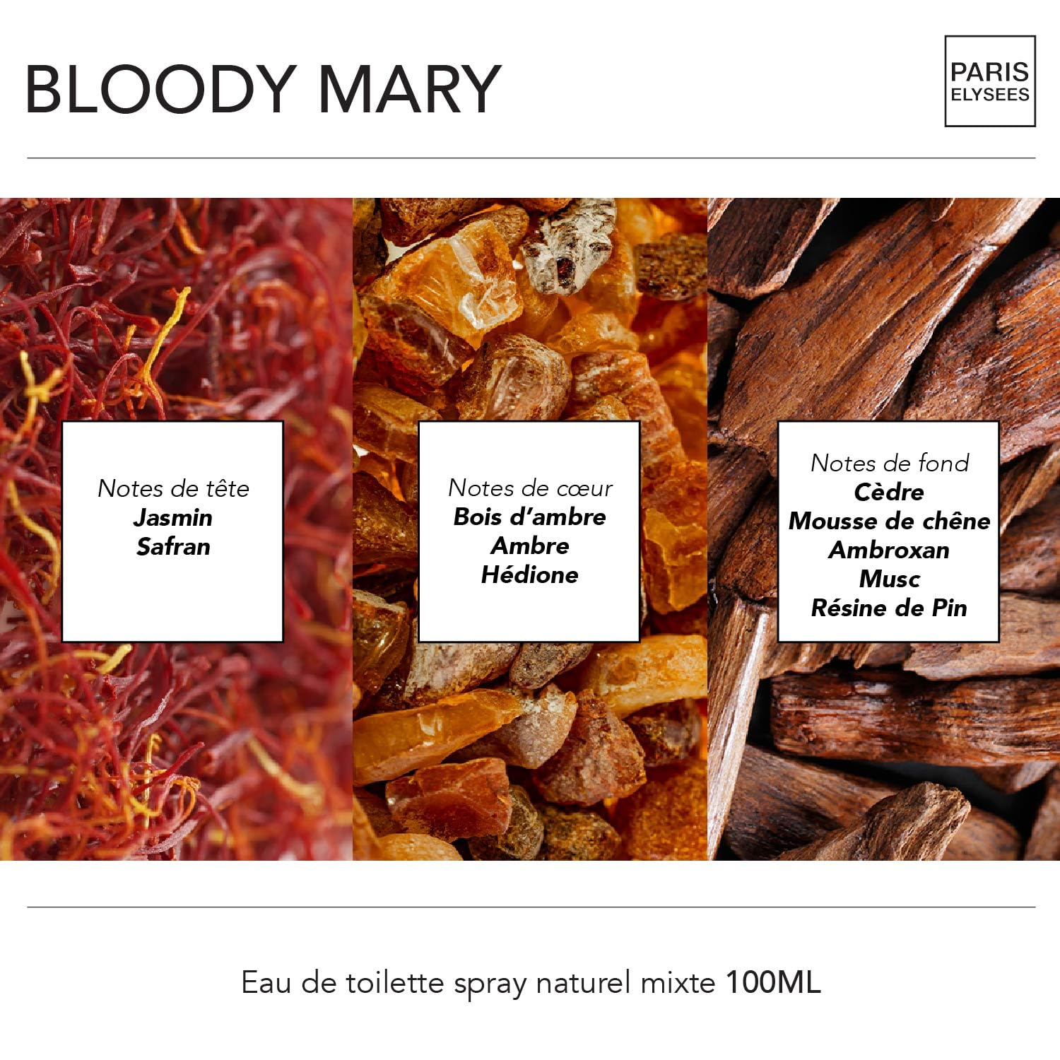 PARIS ELYSEES - Bloody Mary - Eau de Toilette Unisex - Oriental & Floral - Safran & Jasmin - Perfume men - Zerstäuber 100 ml - Inklusive nachfüllbarer 5ml - Reiseflakon (Packung mit 2)