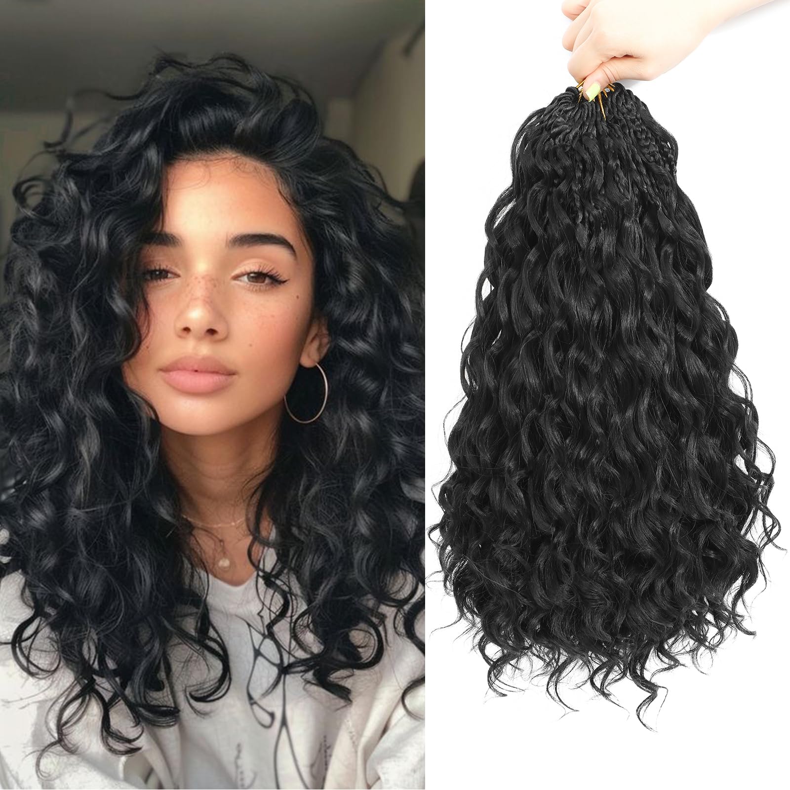 Auxemuen 14 Inch Pre Looped Ocean Wave Crochet Braids 8 Packs Black Short Curly Crochet Hair Boho Ocean Braids Pre Twisted Synthetic Deep Wavy Crochet Hair for Women (1B)