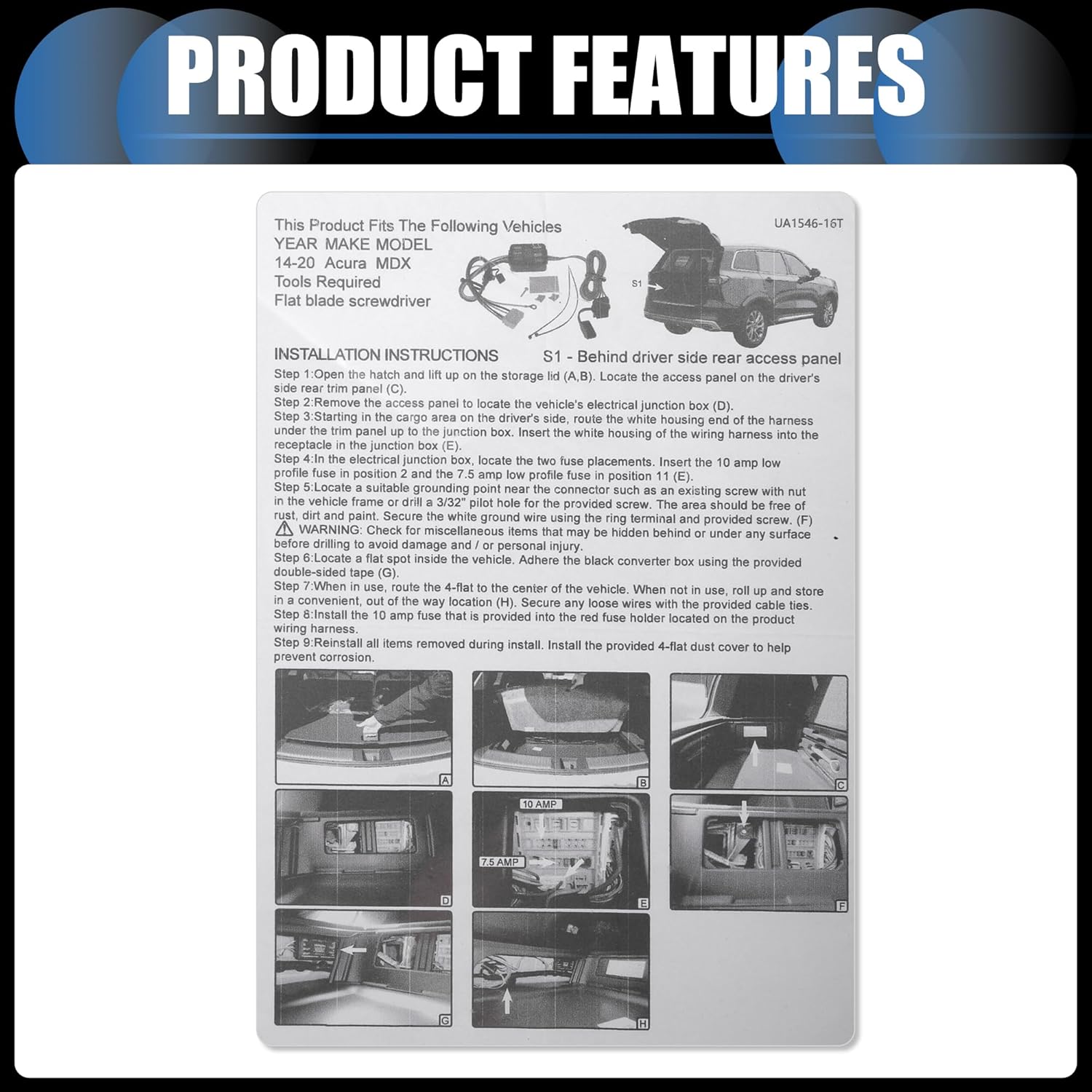 Vehicle 4-Pin Trailer Wiring Harness Kit, for Acura MDX 2014-2020 Black, 1 Set