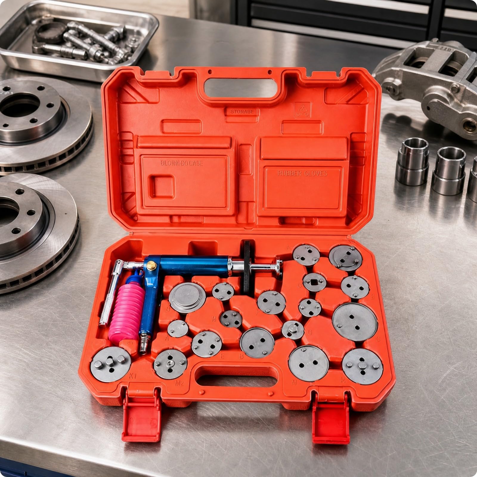 KESOTO Kit Regolazione Pistoni Freno Pneumatico con attatori Metallici E Valigetta per Manunzione Freno Disco Auto Garage Domestico