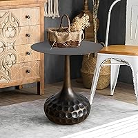 Vista 3 de Mesa auxiliar, mesa de centro moderna, mesa decorativa de hierro con pedestal de metal para sala de estar, dormitorio, balcón, oficina