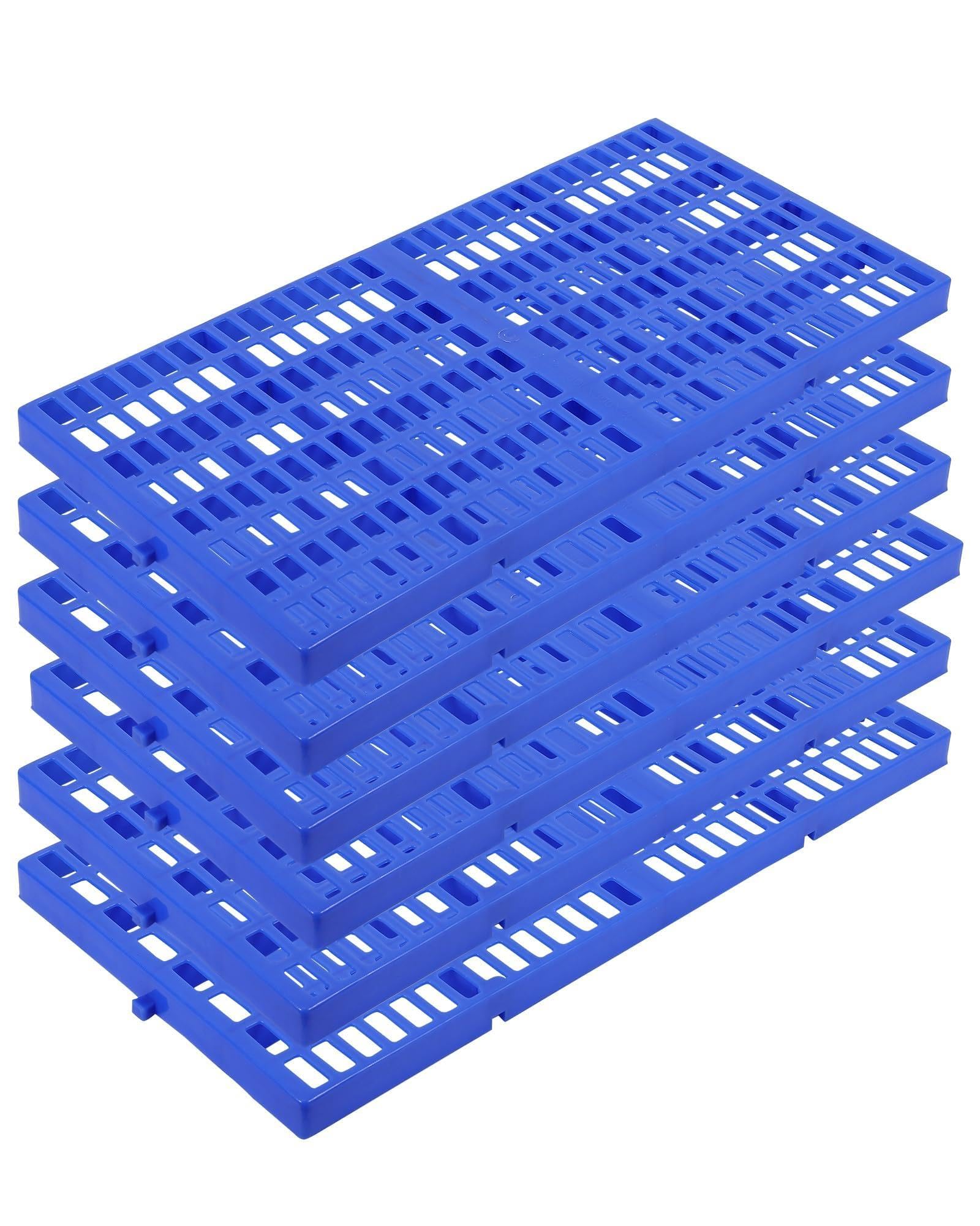 Set di 6 pallet in plastica blu - Antiscivolo, impermeabili, base traspirante - Portata 500kg, sovrapponibili - Ideali per magazzino, garage, cantina, uso industriale e domestico - 60x30x3 cm