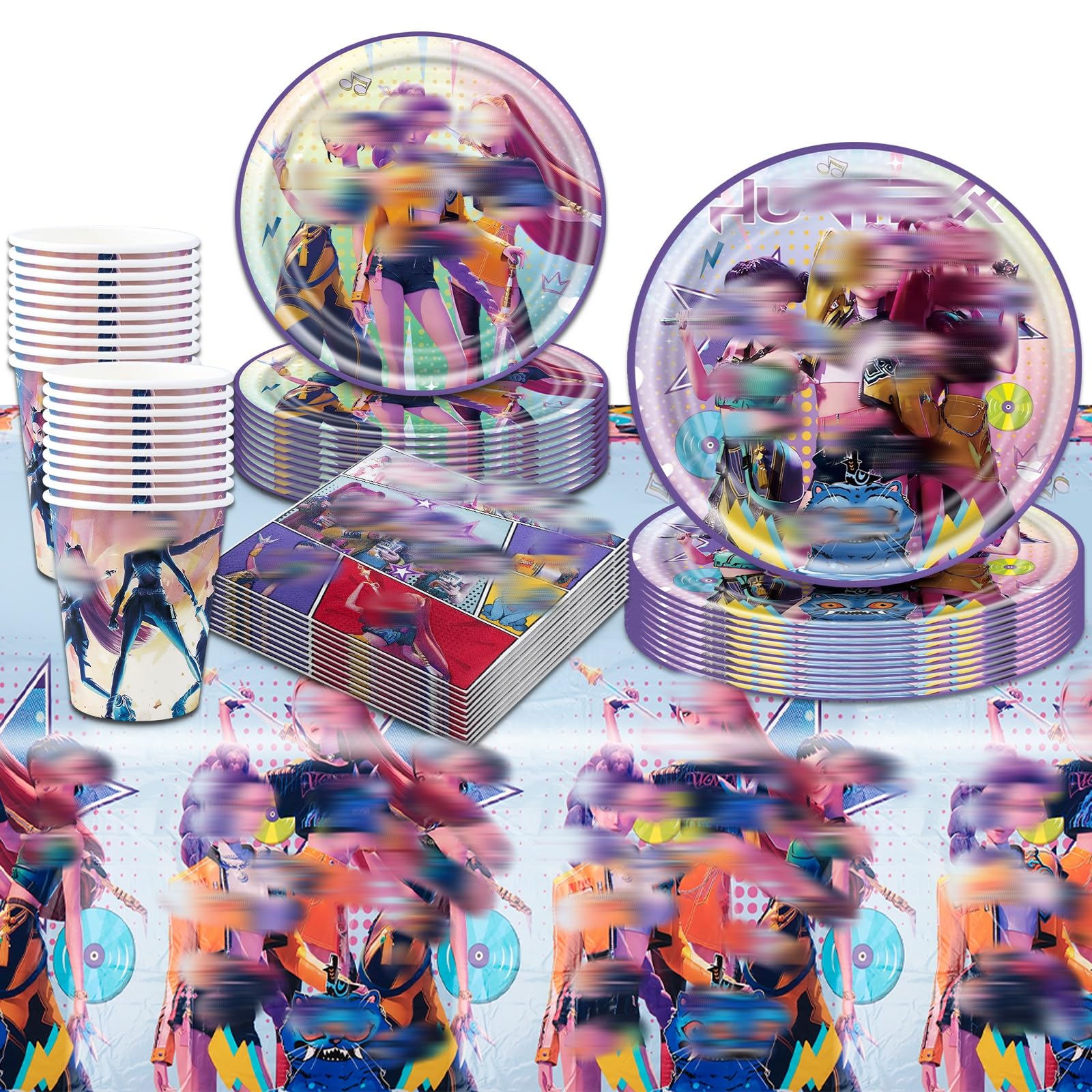 81Pcs Birthday Decorations, K POP Party Decorations Kids' Party Tableware Set, Birthday Party Plates Cups and Napkins Tablecloth 20 Guests