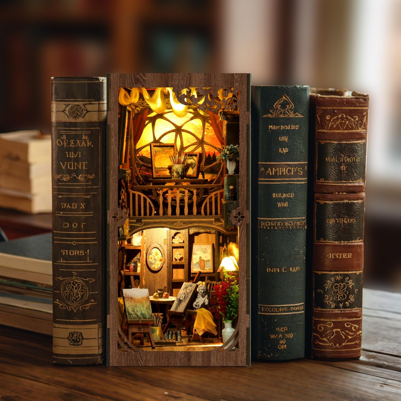 MaHo Book Nook A World Within the Frame - Van Gogh - DIY Miniatur-Diorama fürs Bücherregal, 344 Teile, 11 x 18 x 23 cm, ab 12 Jahren - Booknook Diorama Modellbau Miniatur Bausatz - 3D Puzzle