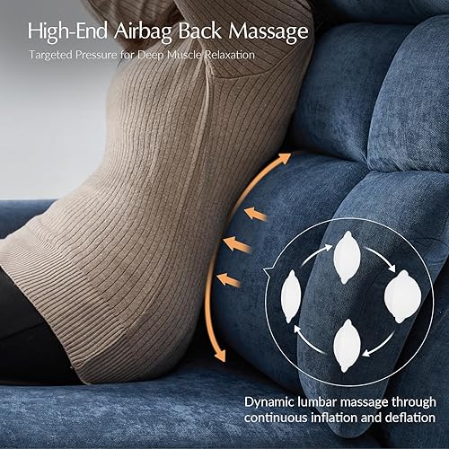 Miniatura 5 de HULALA HOME Silla reclinable de doble motor con masaje con bolsa de aire y calefacción de asiento, 180 en posición plana, soporte ajustable, tela de