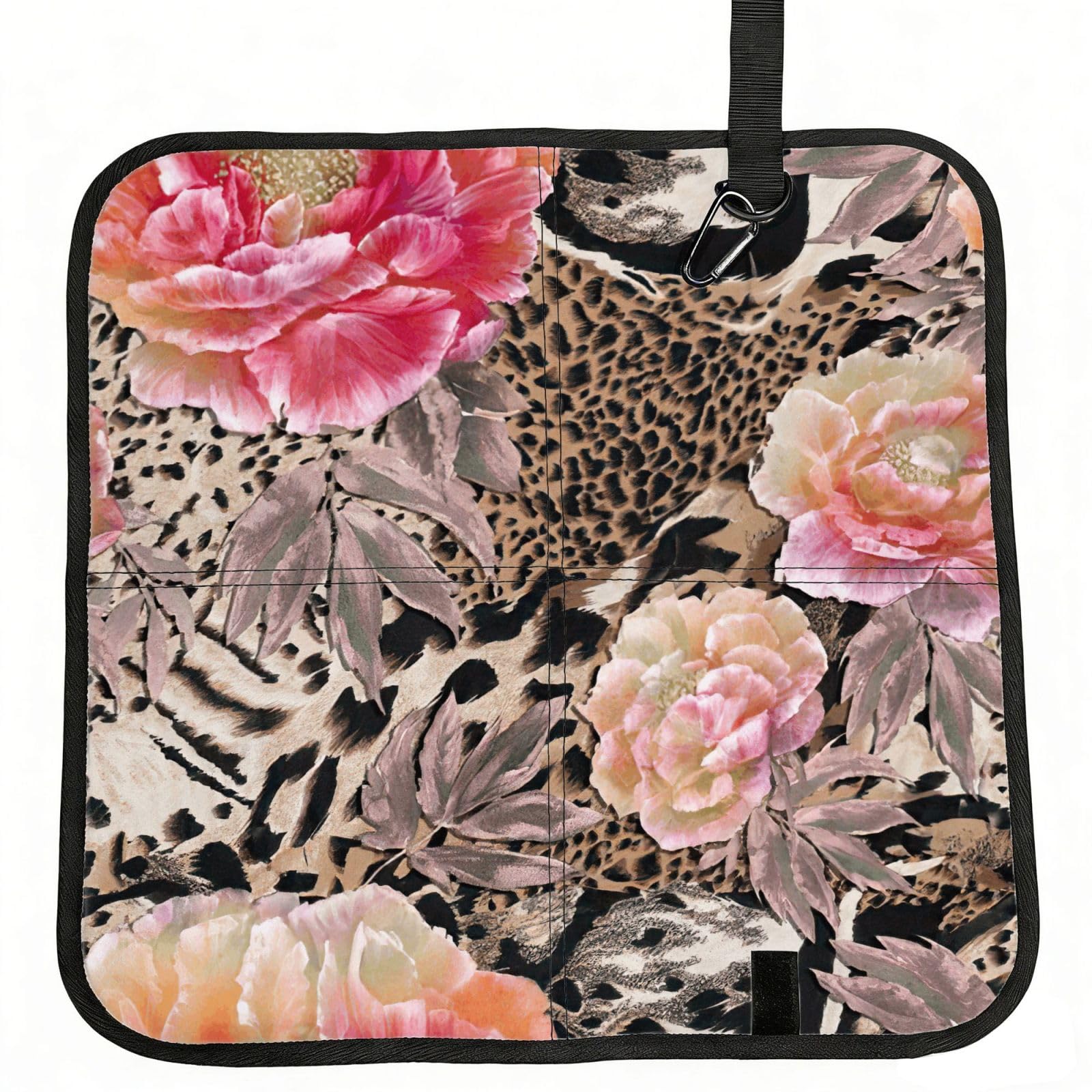 VCzsdff Pink Flower Leopard Print Portable Seat Cushion Folding Bleacher Pad Compact Picnic Sitting Mat Polyester 40cm