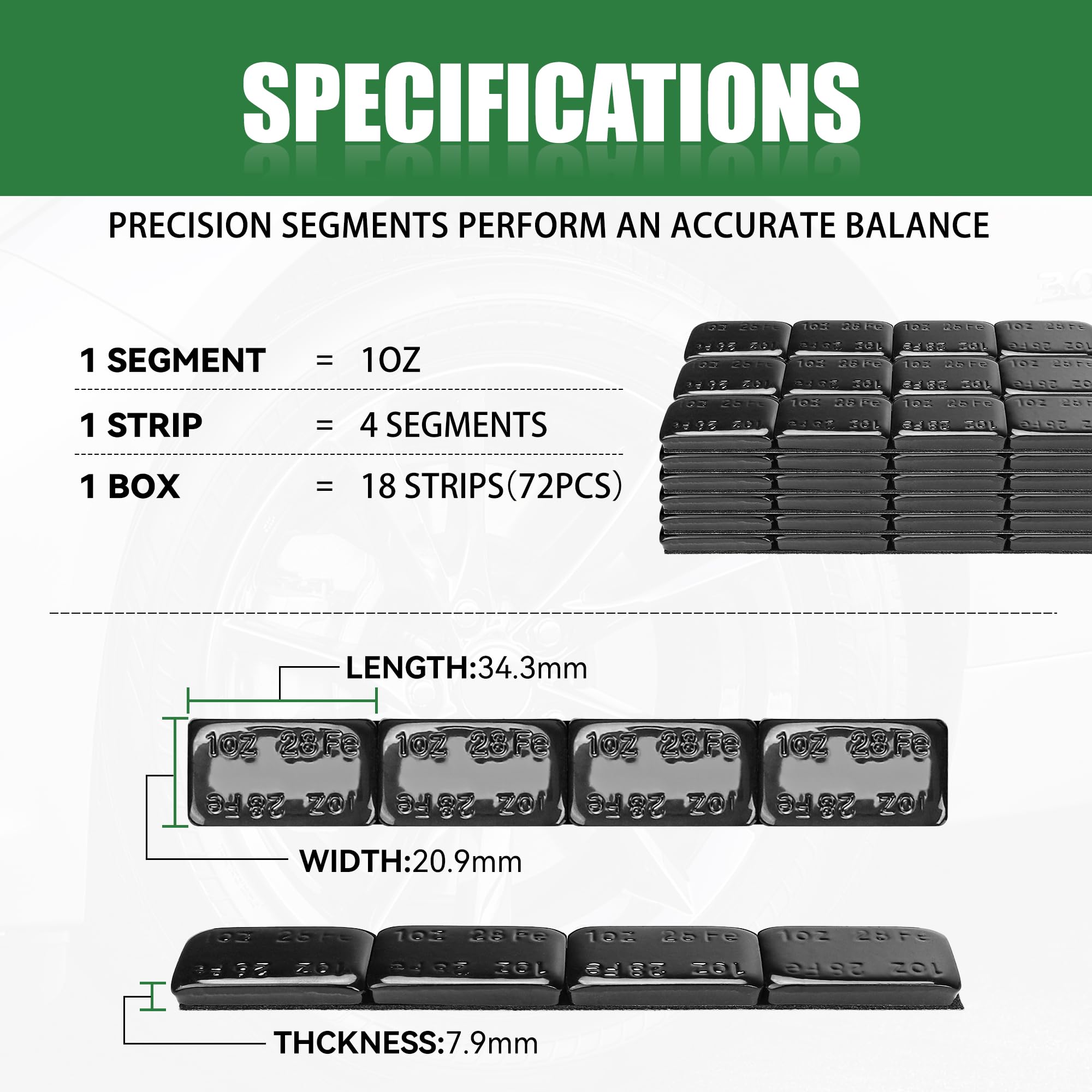 EOTH Pesos Adhesivos de Rueda de 1 oz, Cinta Adhesiva Negra de 1 oz, una Caja de 18 Tiras, 4 segmentos de una Pieza (Paquete de 70 onzas)