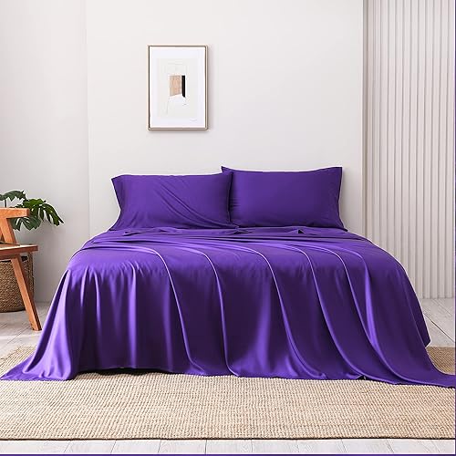 Sábanas 100% rayón de bambú, suaves, transpirables, tamaño Queen, refrescantes, sábanas y fundas de almohada de lujo para hotel de 4 piezas con Sábanas 100% rayón de bambú, suaves, transpirables, tamaño Queen, refrescantes, sábanas y fundas de almohada de lujo para hotel de 4 piezas con