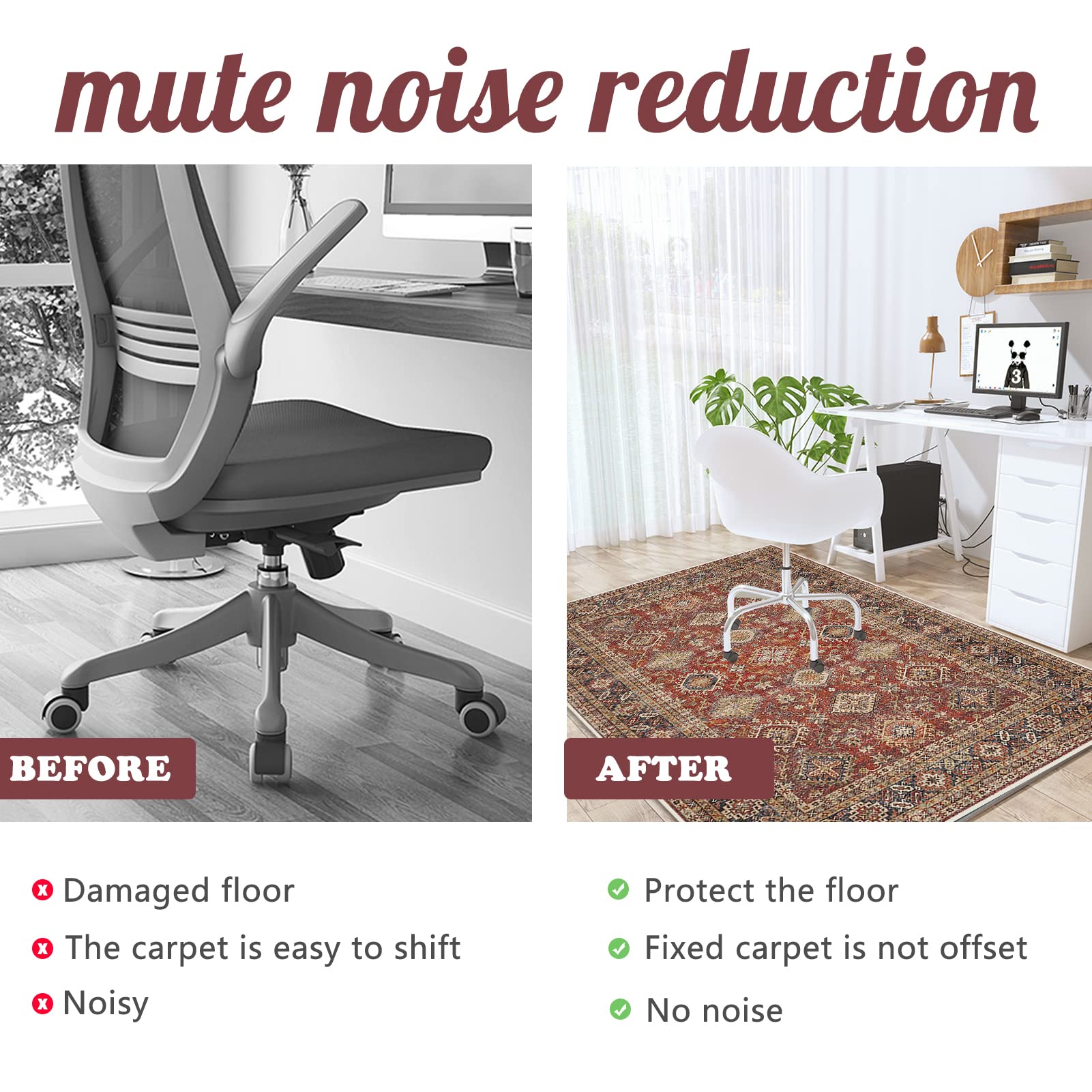 Hlimior Vintage Chair Mat for Hardwood Floor, Anti-Slip Desk Chair Mat, Chair Rugs Floor Protectors Mat, Computer Chair Mat for Rolling Chair, Chair Carpet Mat for Home Officeï¼ˆ36"X48"ï¼‰