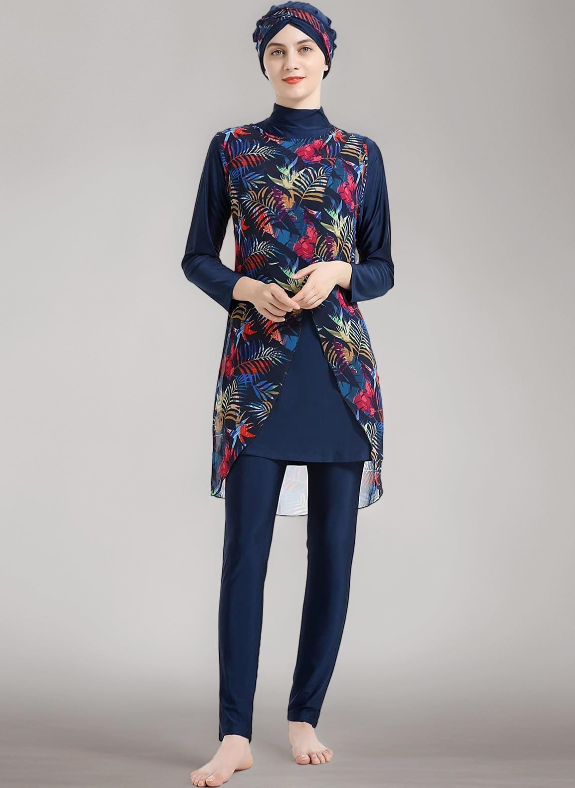 Muslim Swimwear for Women Floral Modesty Swimsuit Islamic Hijab Burkini Beachwear Tankini Swimming Costume