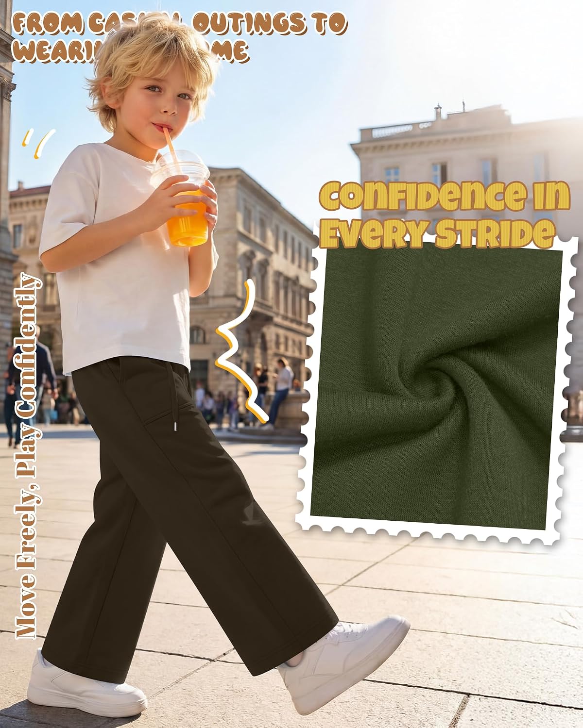 3 Pack Boys Sweatpants Baggy Athletic Jogger Straight Leg Open Bottom Elastic Waist Pants with Pockets Drawstring