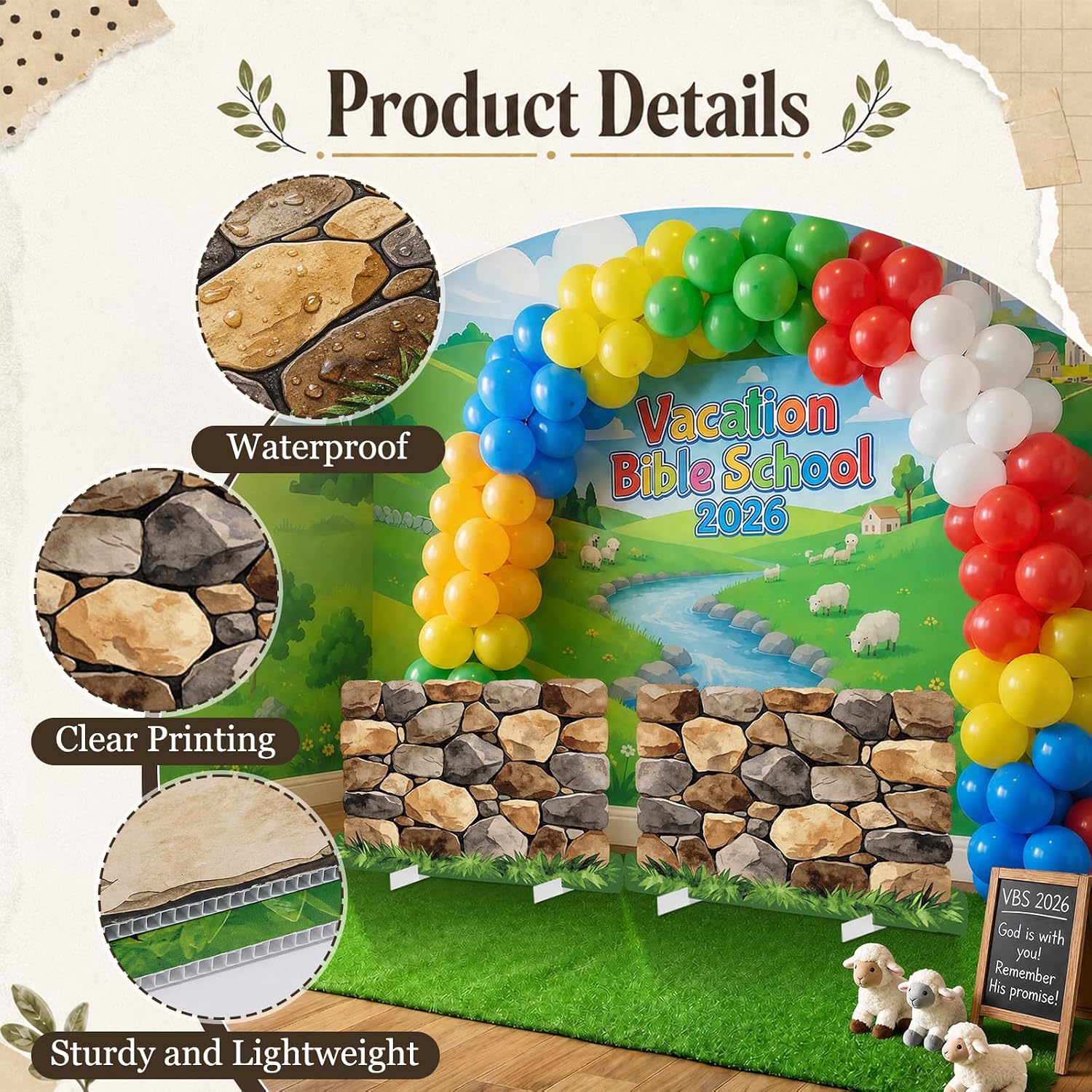 VBS 2026 Decorations, Large Cardboard Cutout Stand Up Decor Religious Photo Booth Props for Sunday School Church Party Supplies