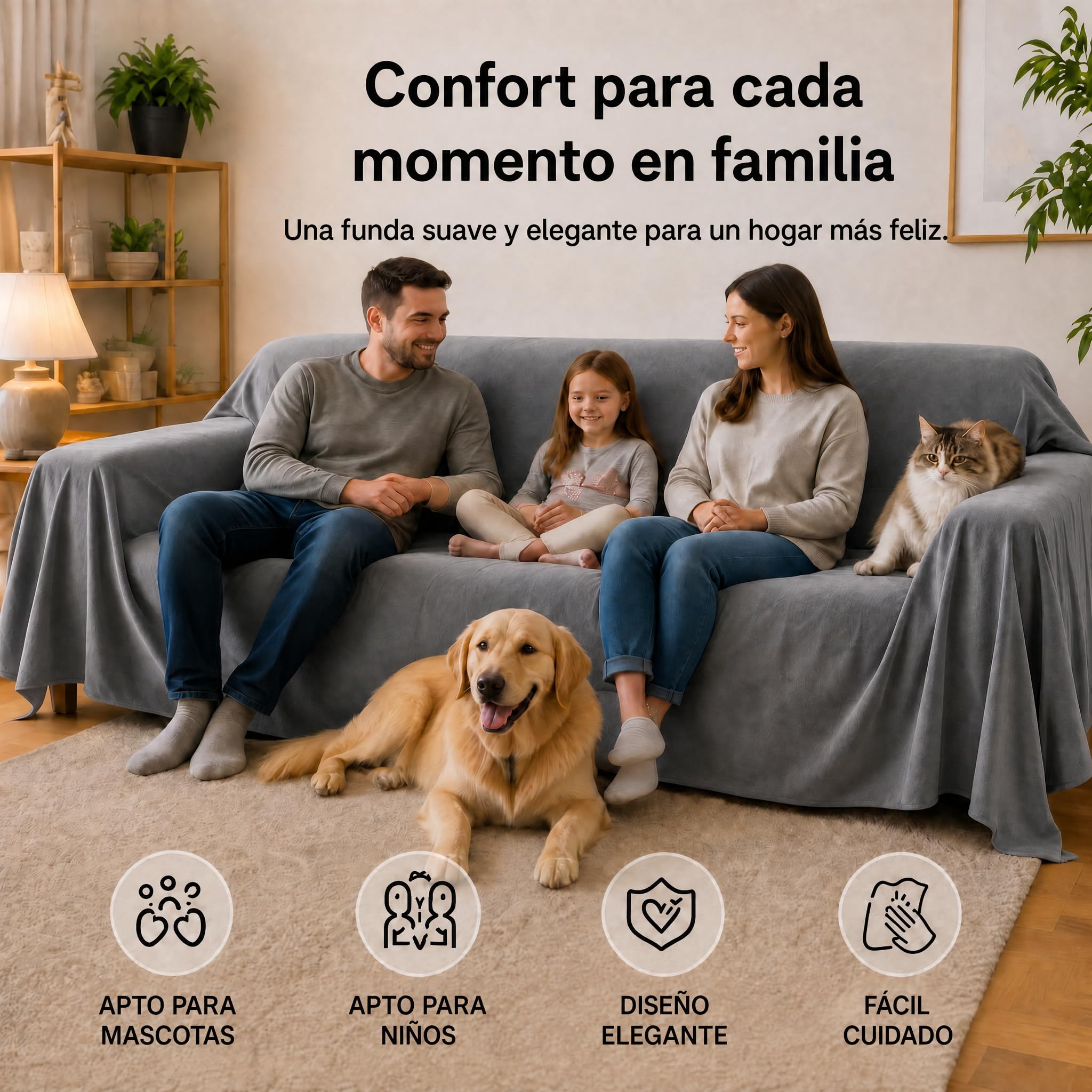 Loiion Protector Funda Sofa Cómodo y Suave, Funda Antiarañazos Gatos Sofa, Fundas Sofas 3 y 2 Plazas, Impermeab Cubierta de Sofá, Antideslizante Antimanchas Fundas Protectora de Sofá Gris 300x180cm