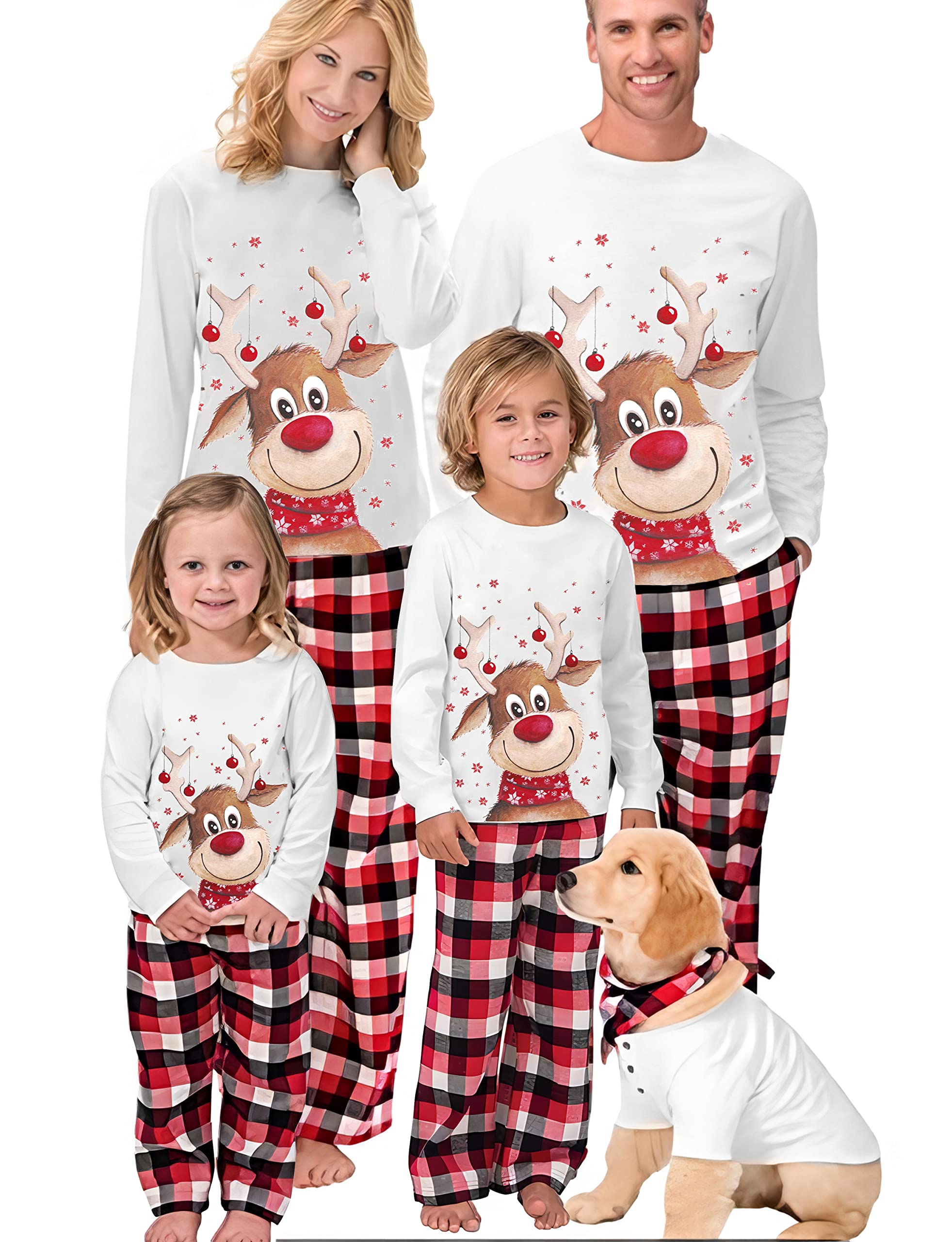 Oriental eLife Matching Family Christmas PJs Sets, Xmas Pjs Elk Printed Sleepwear, Family Matching Christmas Pyjamas Pajamas Outfits for Women Men Kids