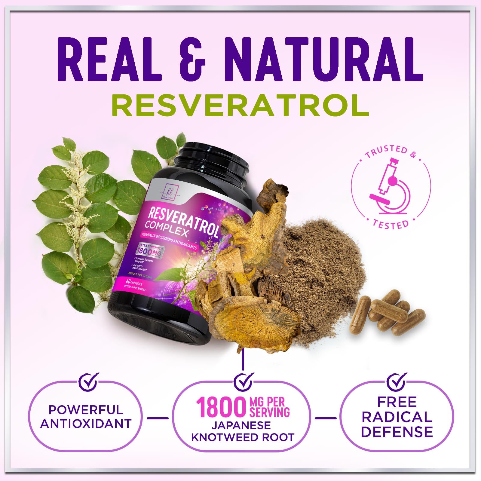 Resveratrol Blend 1800mg Supplement - Extra Strength Antioxidant Complex for Healthy Aging & Immune Support, Natural Heart Health & Energy Support, Bioavailable Trans-Resveratrol - 60 Capsules — Amazon image 7