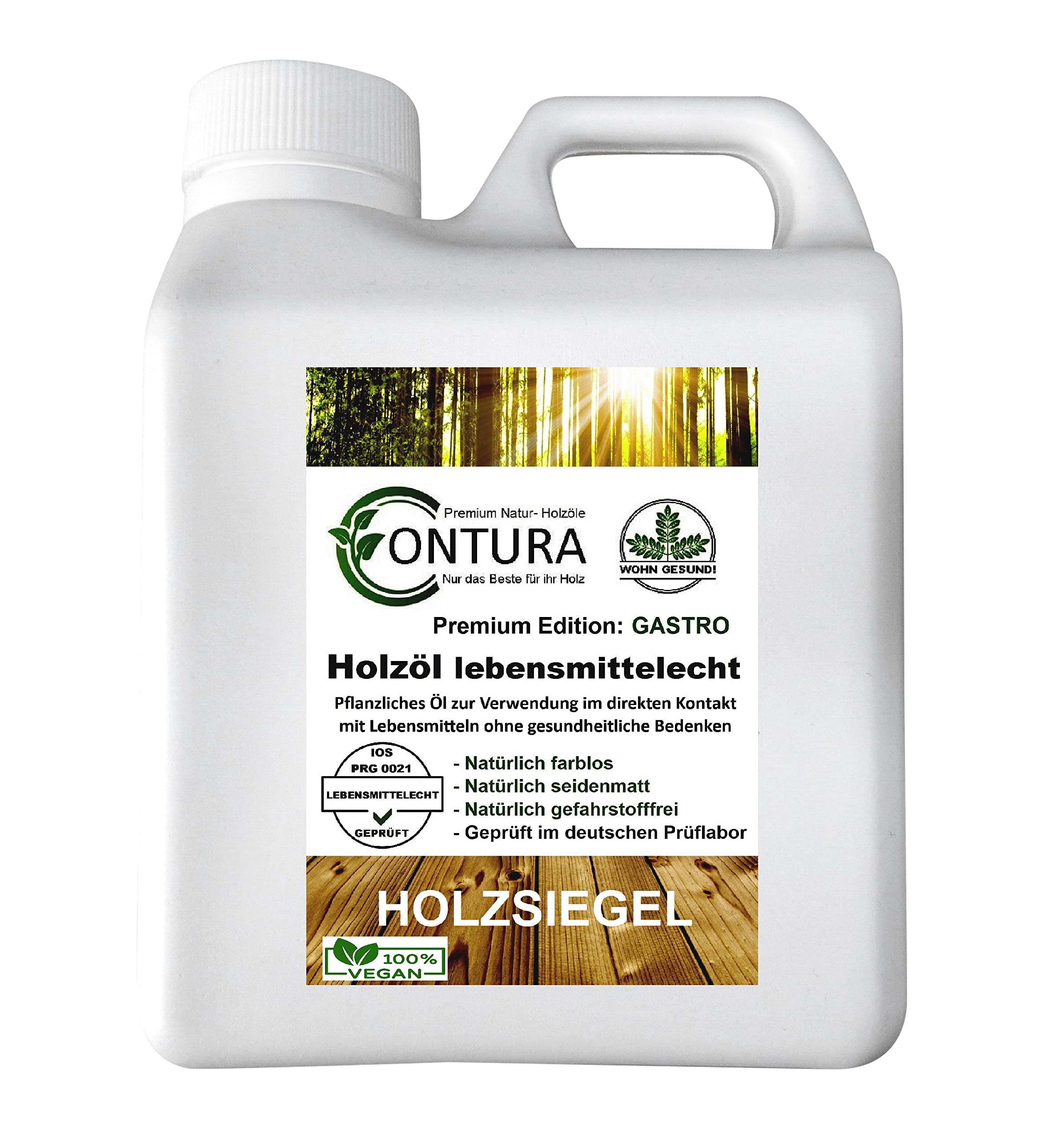 Holzöl Lebensmittelecht Gastro Zertifiziert Arbeitsplattenöl Gefahrstoffrei 100% Vegan Pflanzenöl Öl Naturöl Pflegeöl Holzschutz für Schnmeidbrett Messerblock aus Holz (2,5 Liter)