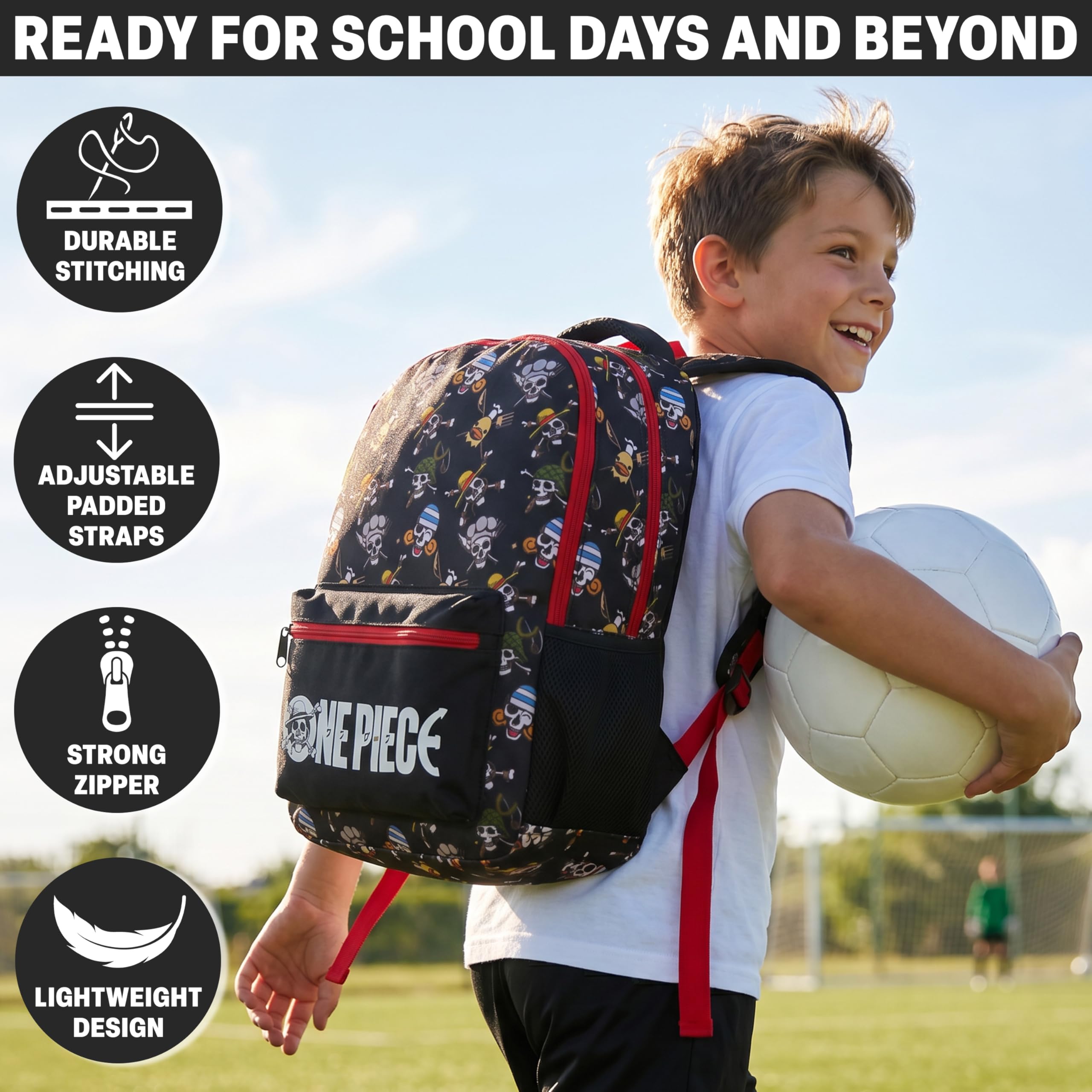 Get Trend One Piece Zaino Scuola Ragazzo Zip, Borsa Zaino Scomparti Spallacci Imbottiti Regolabili e Pannello Dorsale Scuola e Gite (Nero/Multi One Piece)