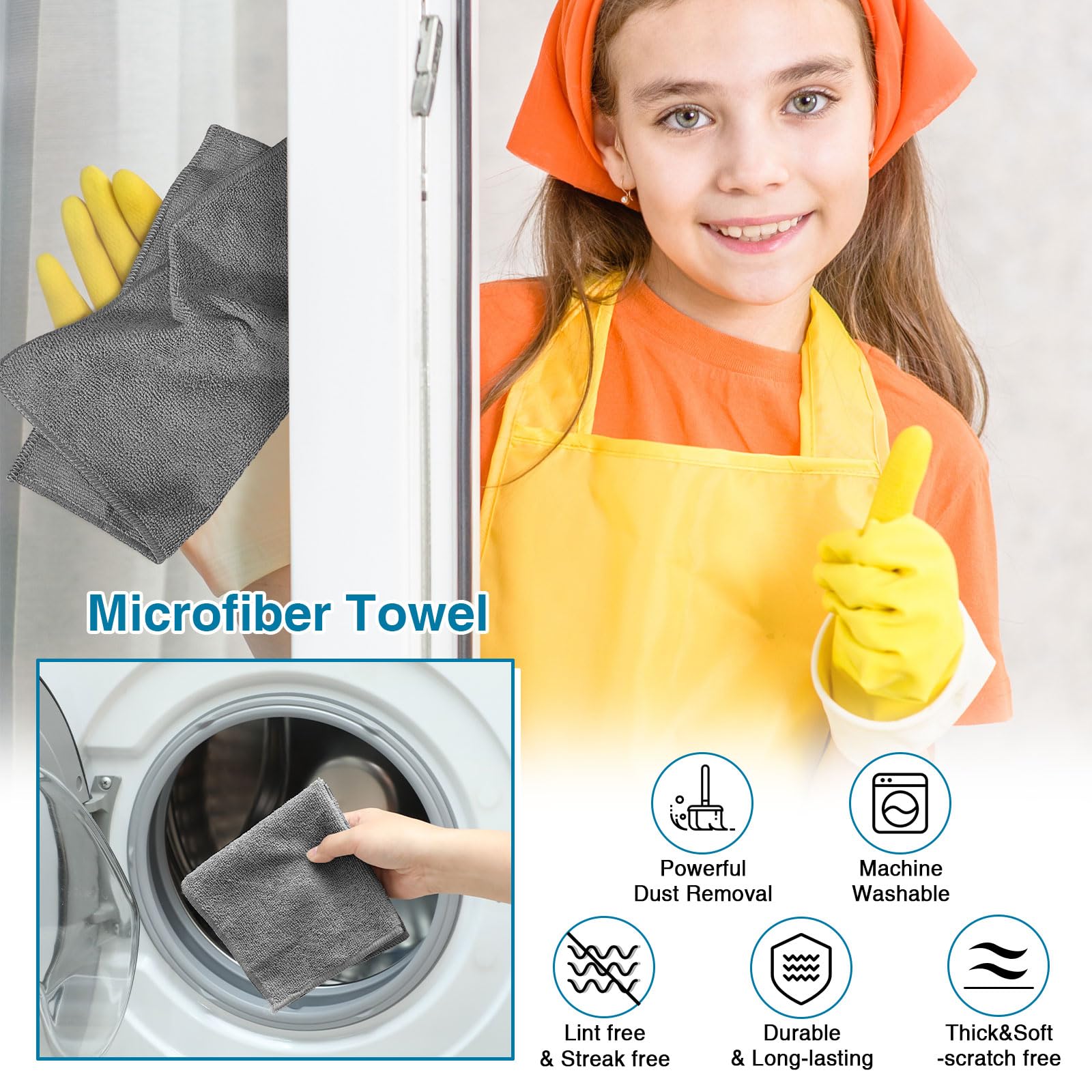 Macarrie 200 paños de limpieza de microfibra, toallas de microfibra absorbentes a granel, reutilizables, sin pelusas, sin rayas, para casa, cocina, oficina, restaurantes, bar, tienda, coche, 12 x 12