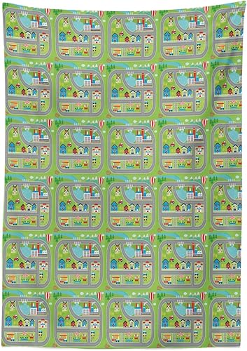 Miniatura 2 de Ambesonne - Mantel de pista de carreras para coche, diseño de ciudad soleada, ilustración de paisaje con fábrica de granja, rectangular para
