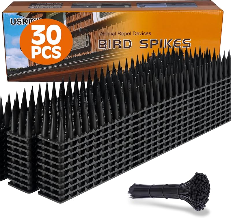 USKICH Picos para pájaros, 30 paquetes de picos disuasorios para gatos y pájaros al aire libre, picos defensores – Mantenga palomas, gatos y más pájaros lejos de cercas y techos, tiras antirrobo para escalar (2023 actualizado | 42.3 pies)