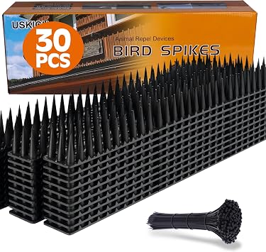 USKICH Bird Spikes 30 Packs Outdoor Cat and Bird Deterrent Spikes, Defender Spikes - Keep Pigeon, Cat & More Birds Away from Fences and Roof, Anti Theft Climb Strips 2023 Upgraded | 42.3 feet