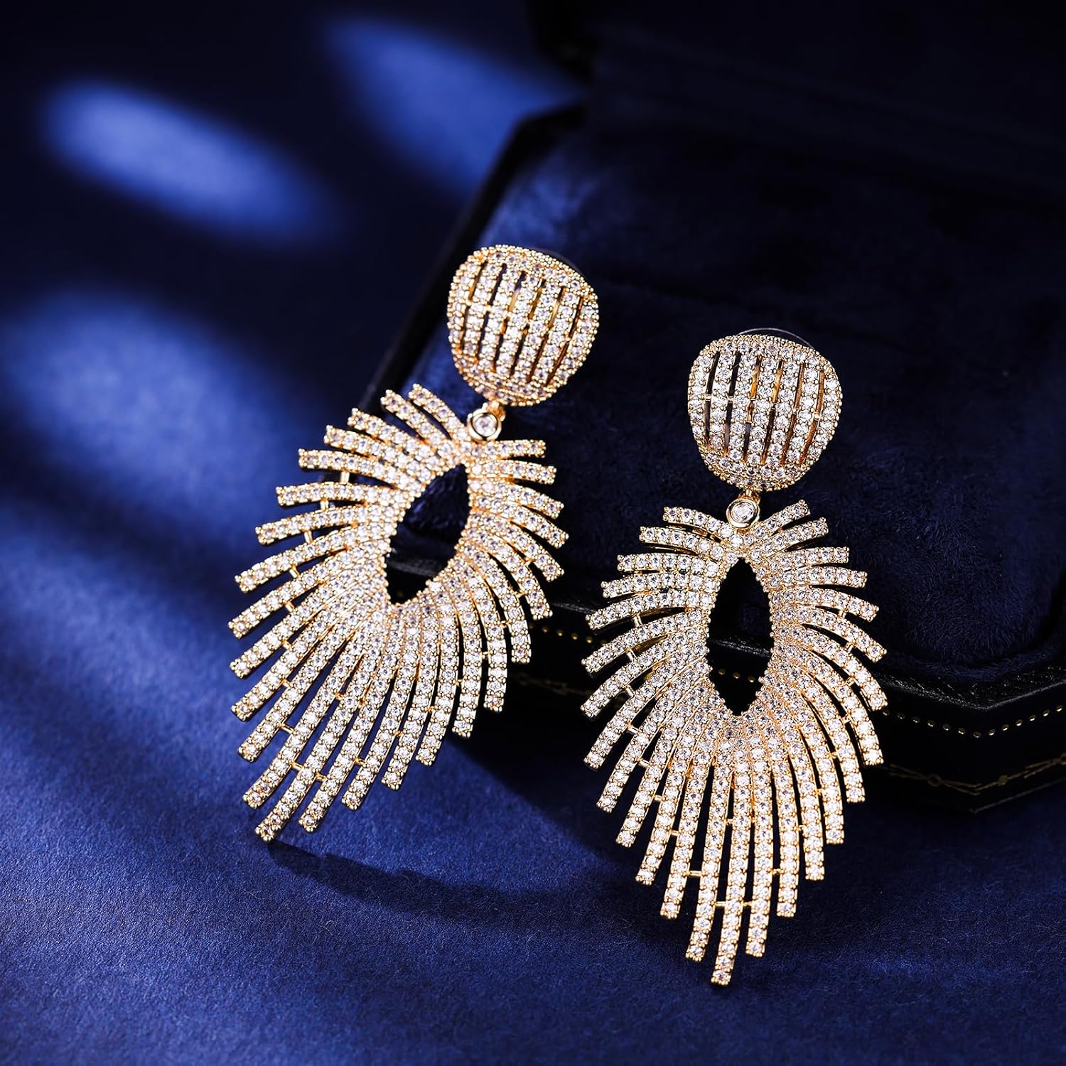 S925 Sterling Silver Posts Leaf Dangle Cubic Zirconia Earrings for Women Large Crystal Drop Hypoallergenic Earrings fashion Jewelry Gifts for Wedding Prom Party - Image 7