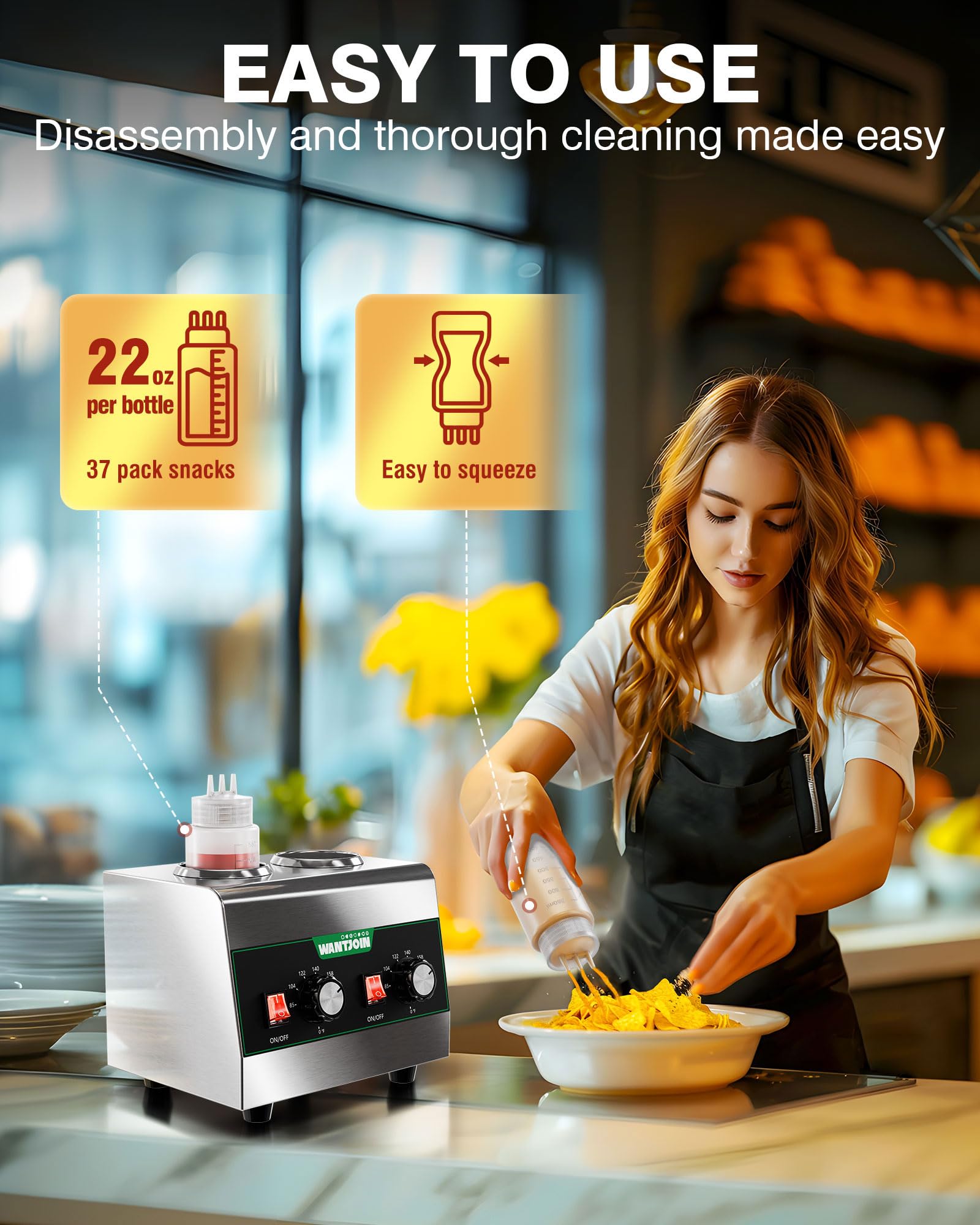 WantJoin Dispensador eléctrico de salsa para encimera, acero inoxidable, máquina de conservación del calor, 320 W, dulce caliente, nachos, queso, ketchup, calentador de chocolate para uso comercial