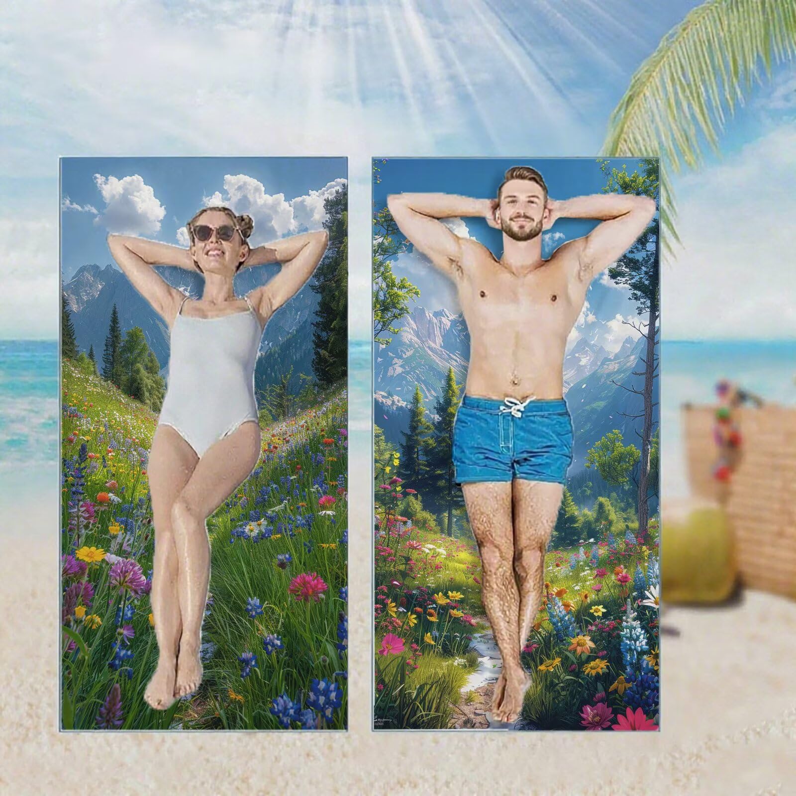 Ręcznik plażowy, ręczniki plażowe z mikrofibry, szybkoschnące lekkie ręczniki podróżne bez piasku, duży ręcznik kąpielowy dla dorosłych 100 x 220 cm, do pływania, basenu, jogi, siłowni, podróży, plaż