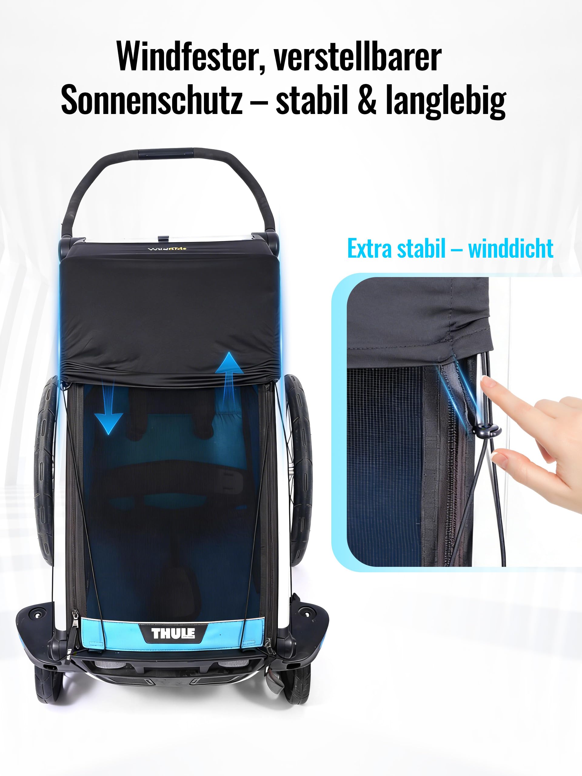 WildKids Protezione solare per rimorchio per bicicletta UPF50+ regolabile compatibile Thule Kesser Hauck