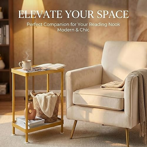 Miniatura 9 de Small Narrow Side Table, 2 Tier End Table with Storage Shelf, Sofa Table for Small Spaces in Living Room, Bedroom, Office, Nightstand,Plant Stand