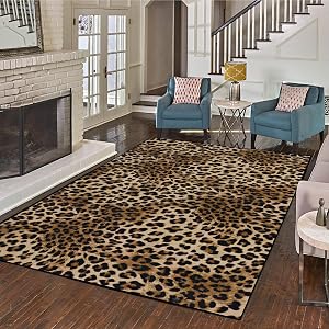 Aukib Leopard Rug 4x6 Cheetah Print Washable Non-Slip Rug Ultra Soft Low-Pile Indoor Carpet for Living Dining Playroom