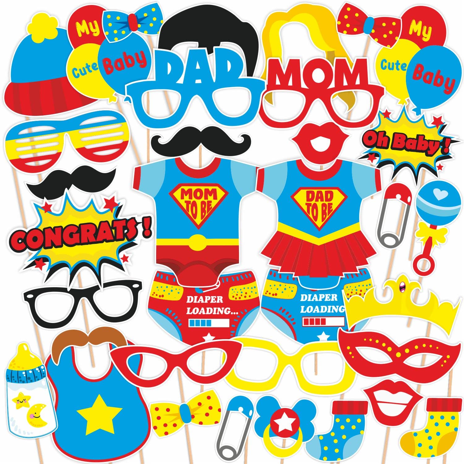 WOBBOX Baby Shower Party Photobooth Props/Super Hero Style Baby Shower Photo Booth