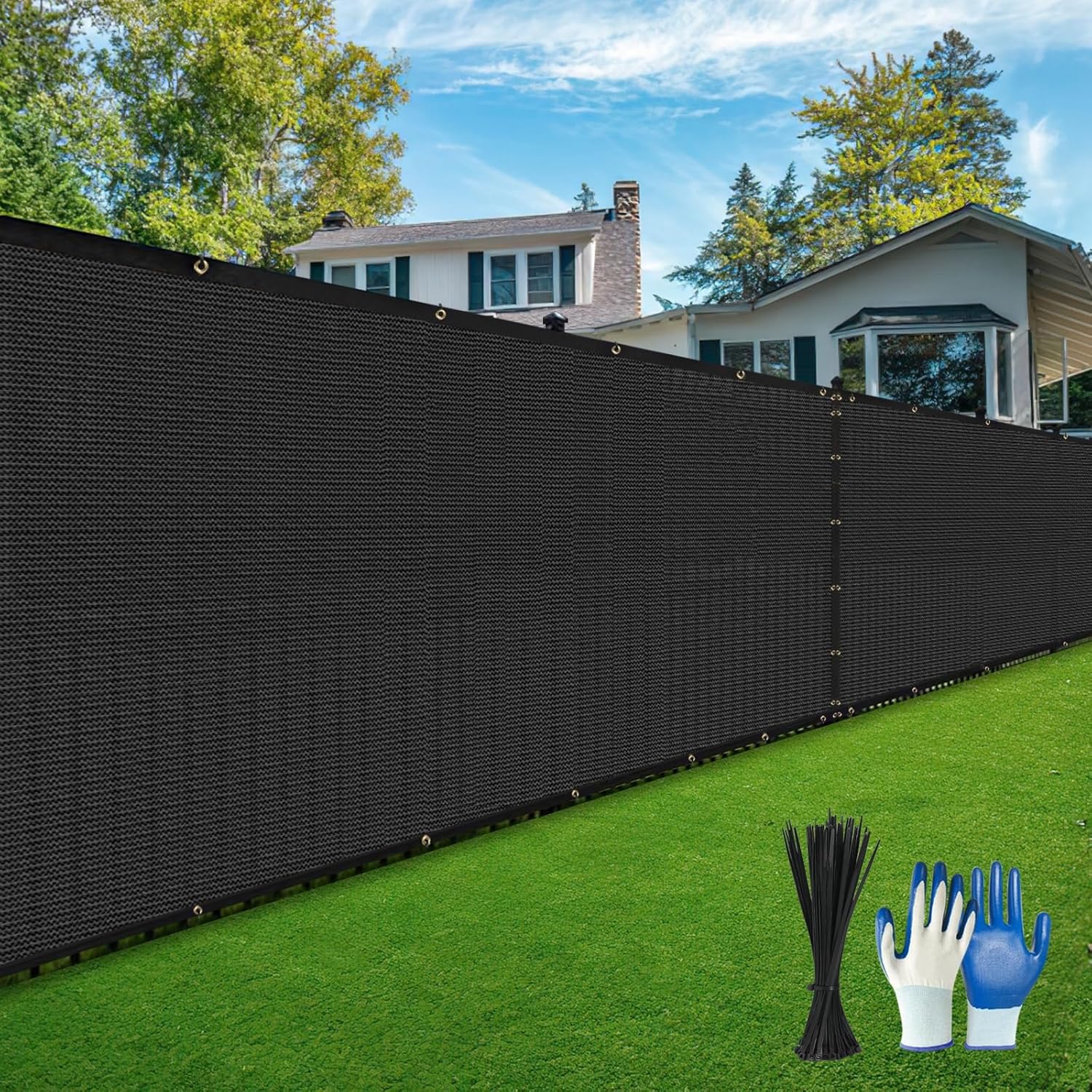 Privacy Fence Screen,with Gloves, 4X50FT Heavy Duty 220GSM 98% Blockage Privacy Screen Fence for Outdoor Wall Garden Yard Backyard (Black)