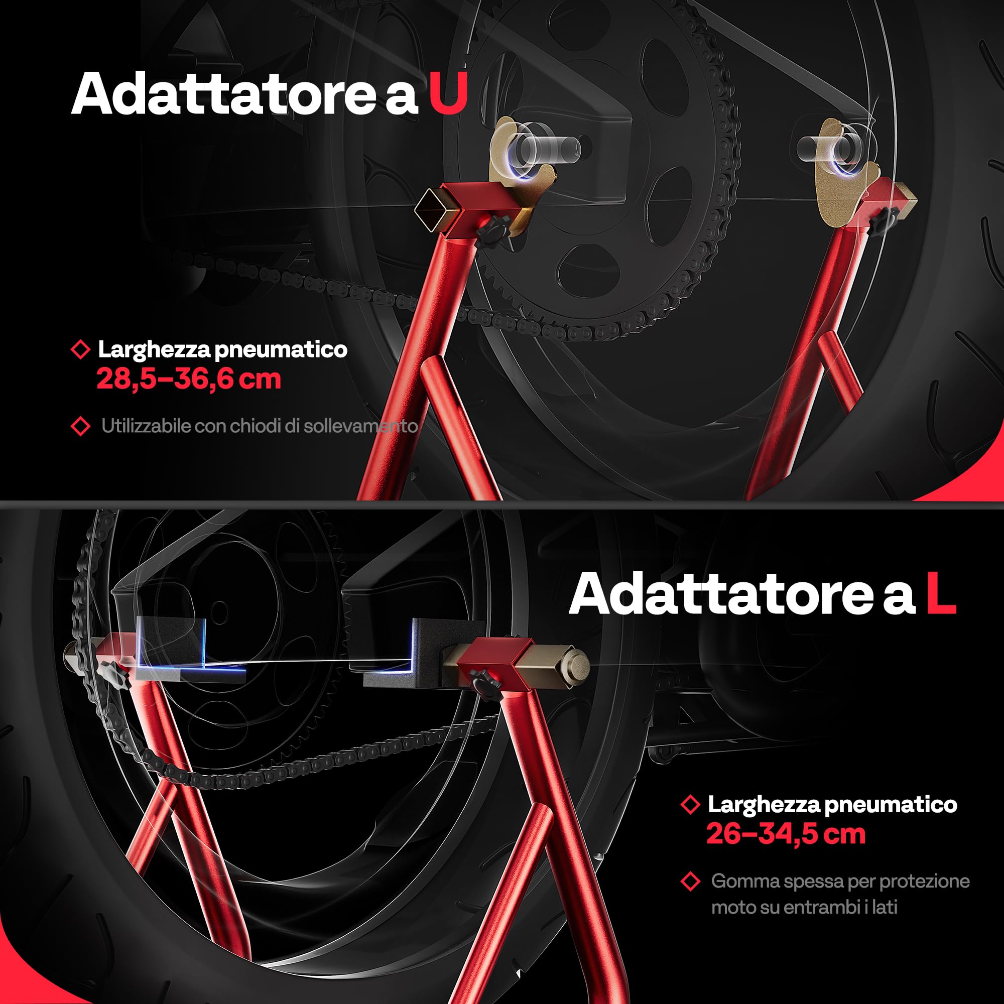 SPECSTAR Cavalletto Moto 200KG Sollevatore Ruota Posteriore Regolabile U+L