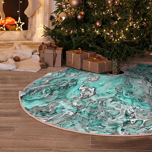 Miniatura 7 de Falda de árbol de Navidad de 48 pulgadas, color verde azulado, turquesa, imitación de plata, patrón de ágata, falda de árbol de Navidad para fiestas