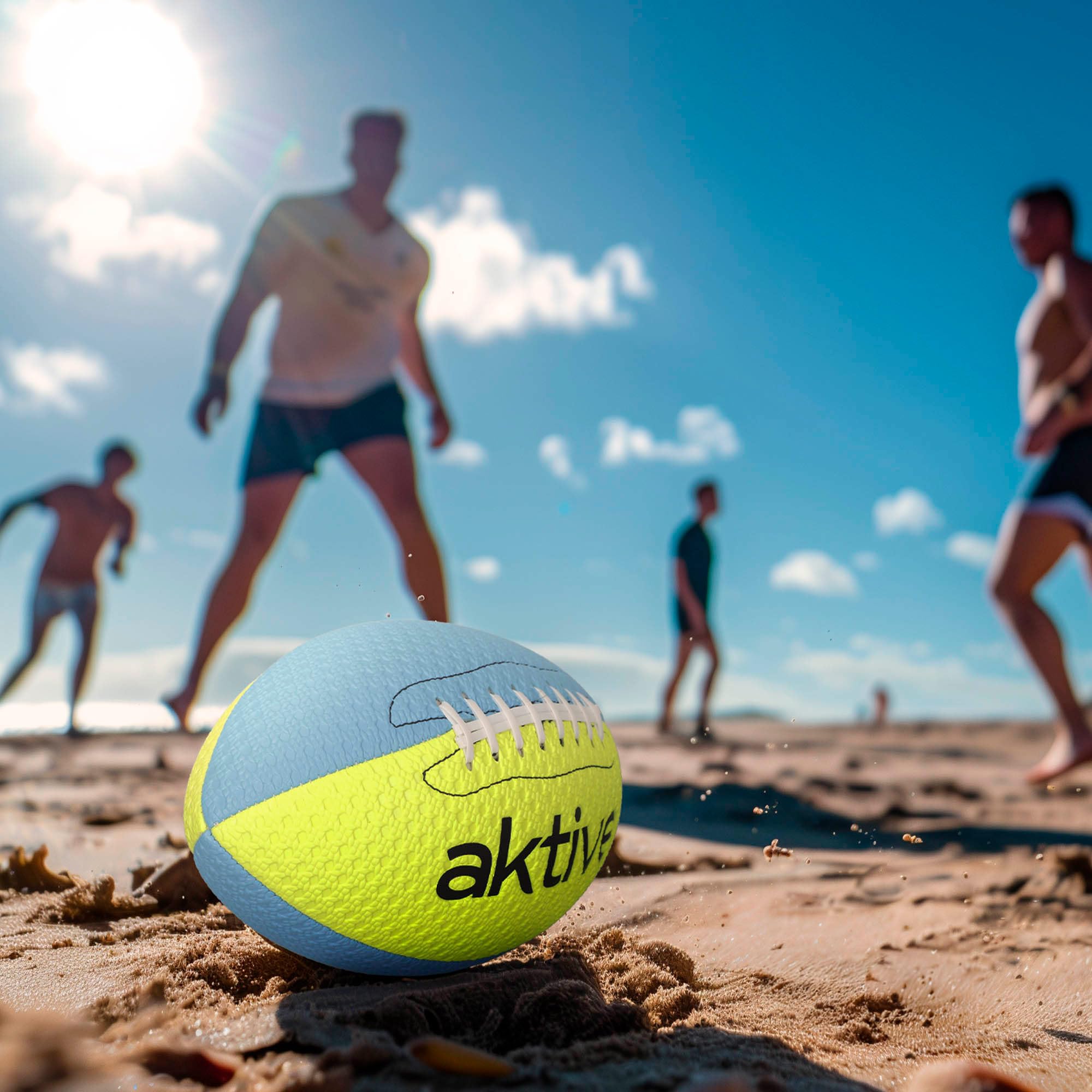 AKTIVE Ballon de Rugby en PVC, diamètre 22 cm, Taille 5, Jaune Fluo et Bleu, résistant et Durable, Prise en Main, idéal pour l'entraînement en Plein air, Les Sports, Les balles (54209)