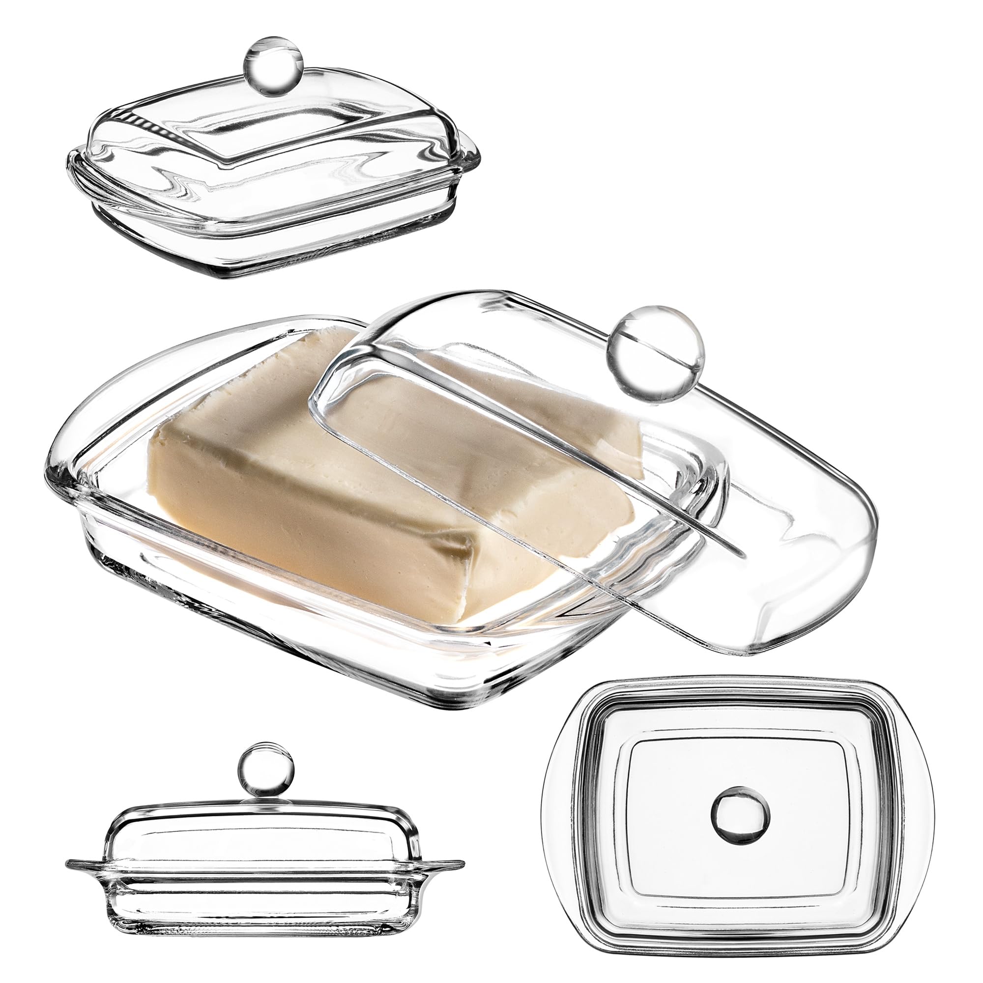 Kadax Campana Rettangolare Per Burro In Vetro, Ciotola Trasparente Con Coperchio E Manico, Contenitore Lavabile In Lavastoviglie-image