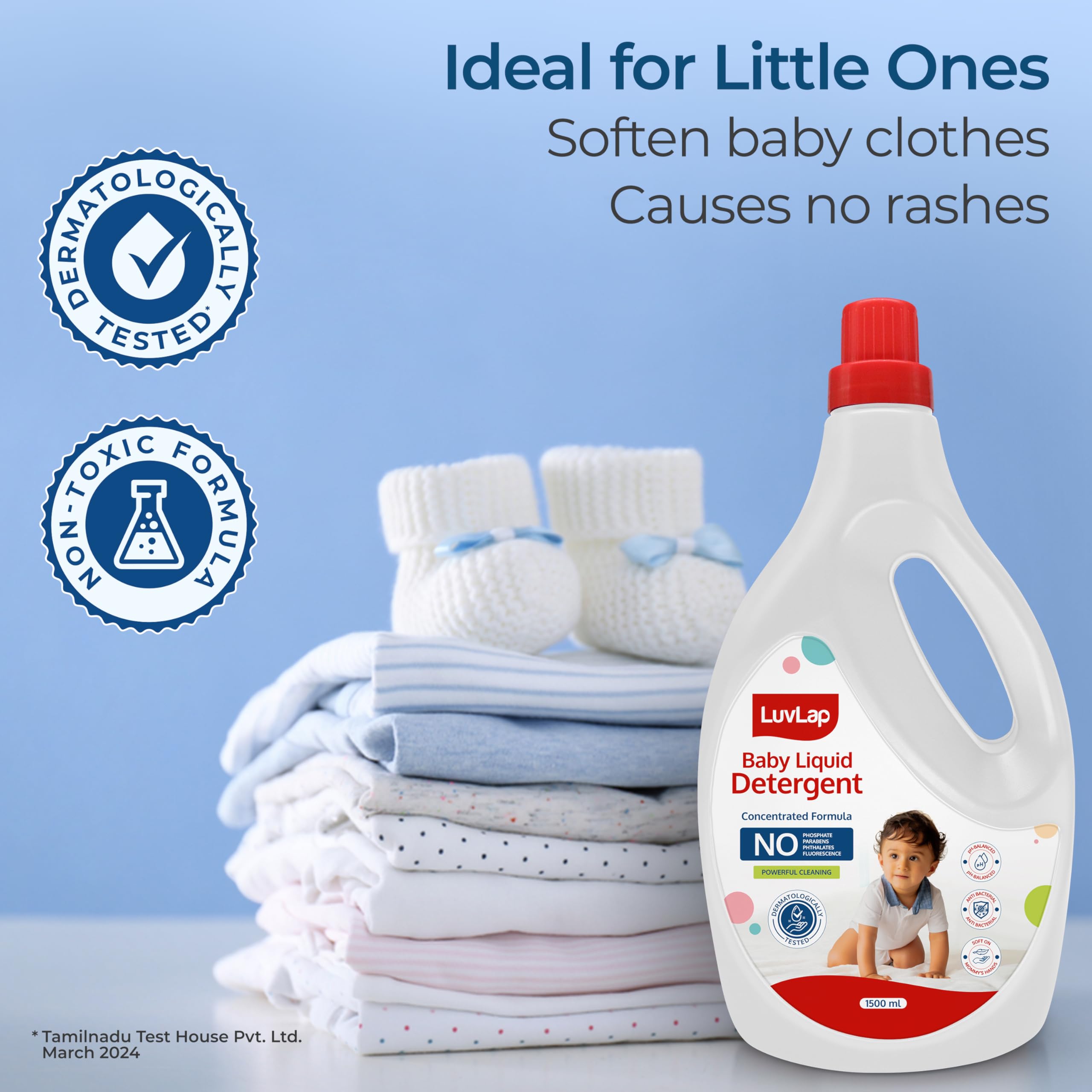 LuvLap Baby Laundry Detergent 1500ml, pH Balanced, No harsh chemicals, Safe for mommy's hands & baby's skin, Anti-Bacterial, Softens clothes & Removes Stains & Odour, Dermatologically tested Liquid 1