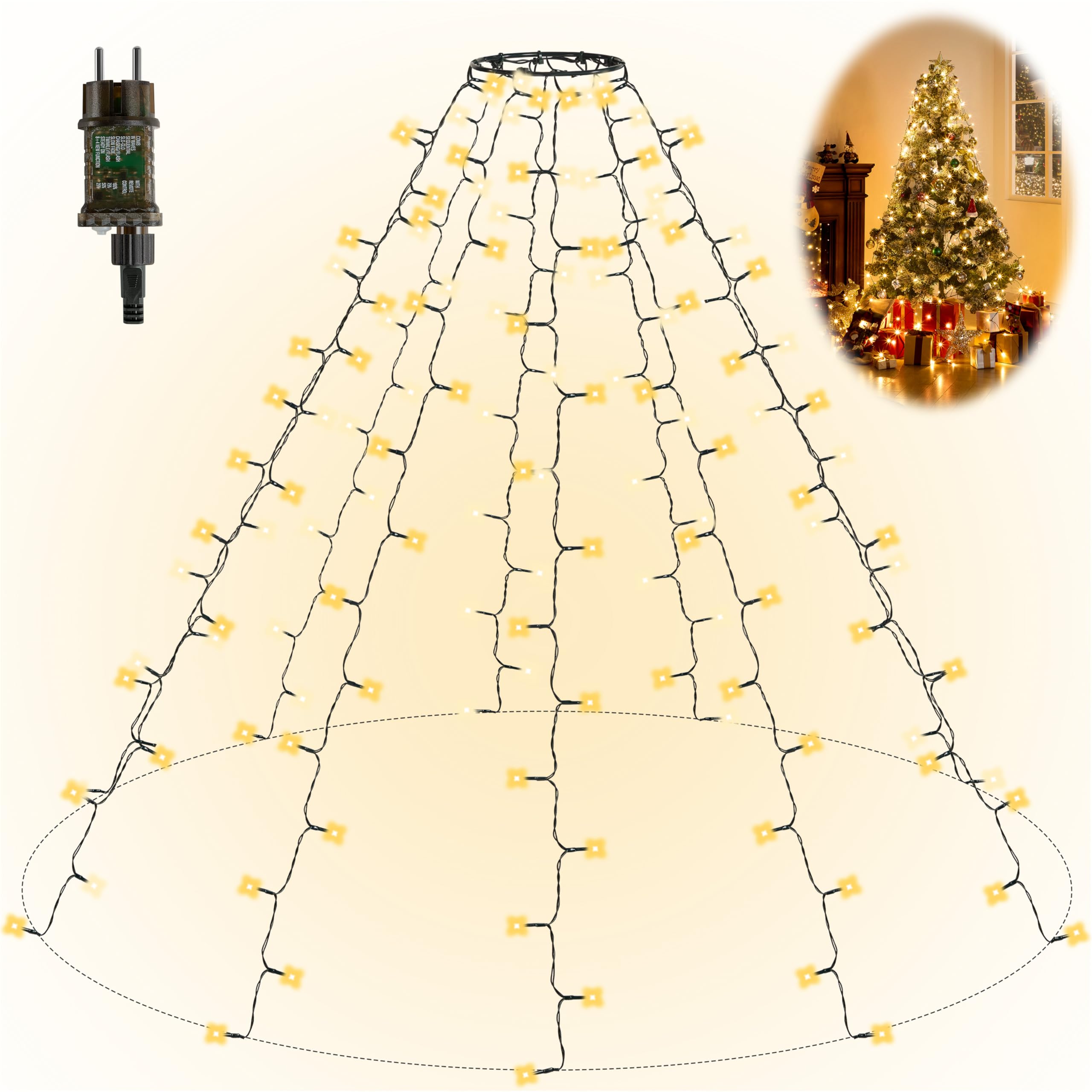 Gresonic-1.5m 200 Led-Cluster-Lichterkette-Strombetrieb Deko für Innen Außen Garten Weihnachtsbaum Hochzeit