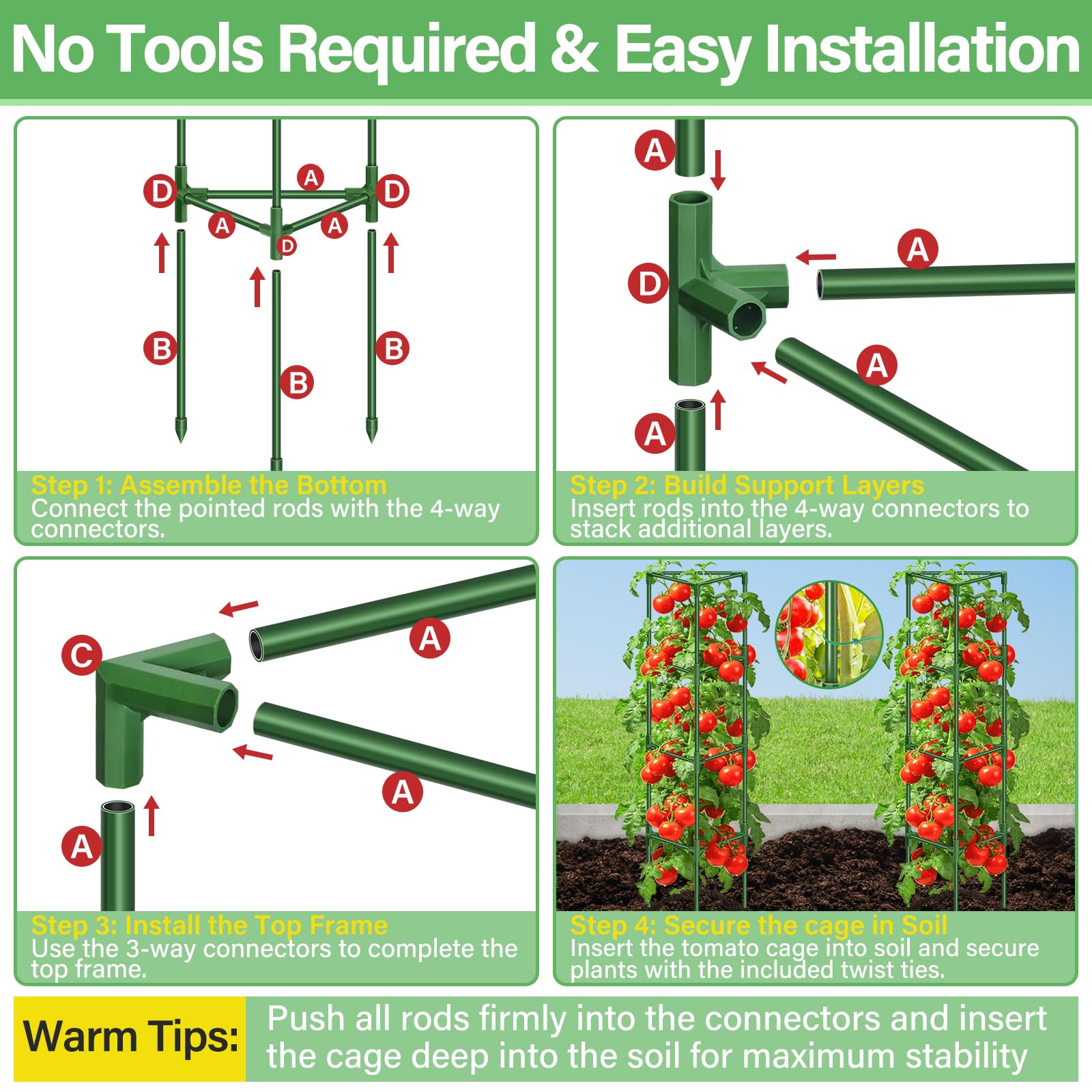 Legigo Tomatenkäfig für den Garten, robuste Tomaten-Rankgitter, Pflanzenstützpfähle, verstellbares Gartenspalier, Pflanzkäfig für Kletterpflanzen, Paprika, Outdoor, Hochbeet und Gemüse, 6 Stück