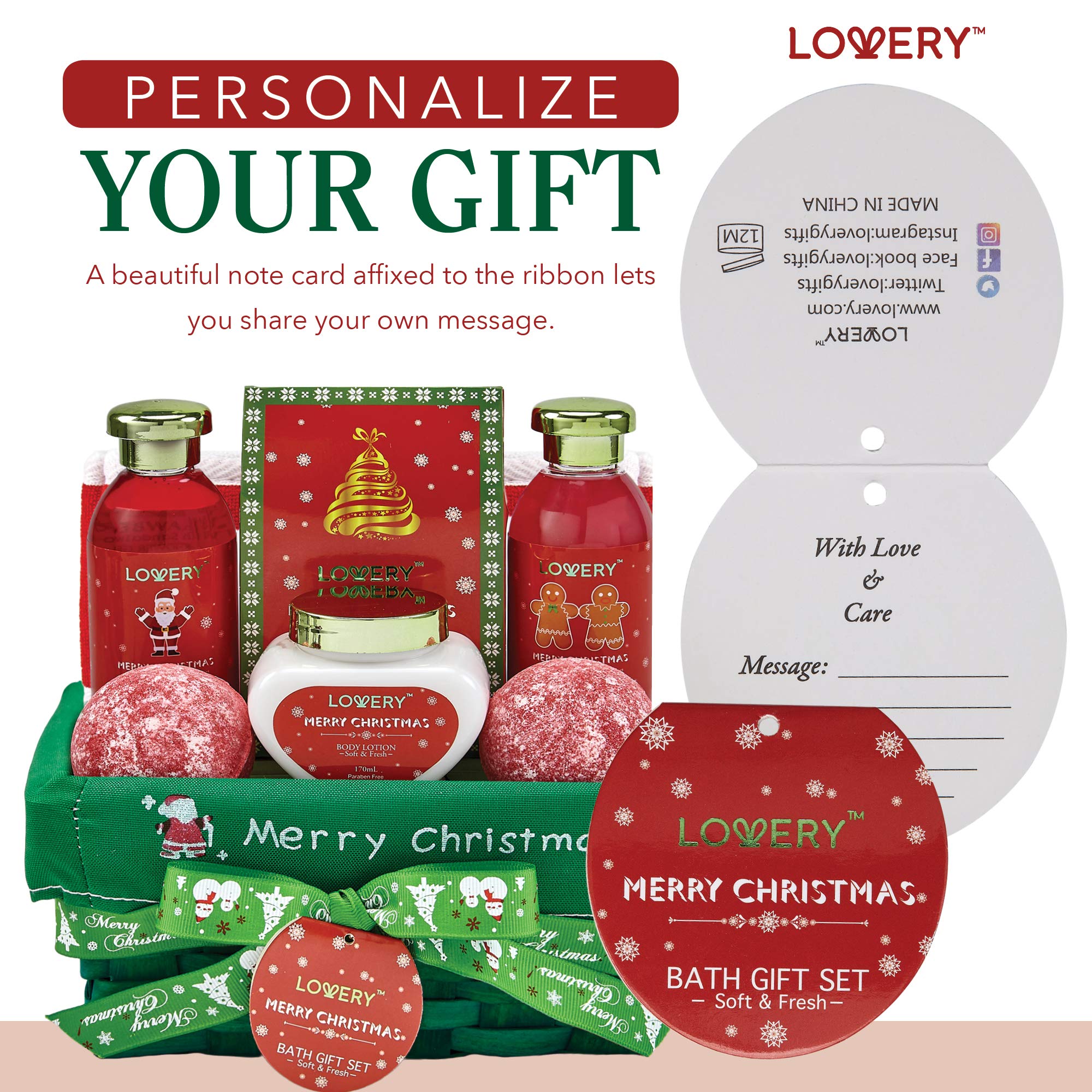 Bath and Body Christmas Gift Basket For Women – Strawberry & Sandalwood Fragrance - Holiday Home Spa Set, Includes Merry Christmas Body Lotion, 2 Oversized Bath Bombs, Bath Salt, Weaved Basket & More view 7