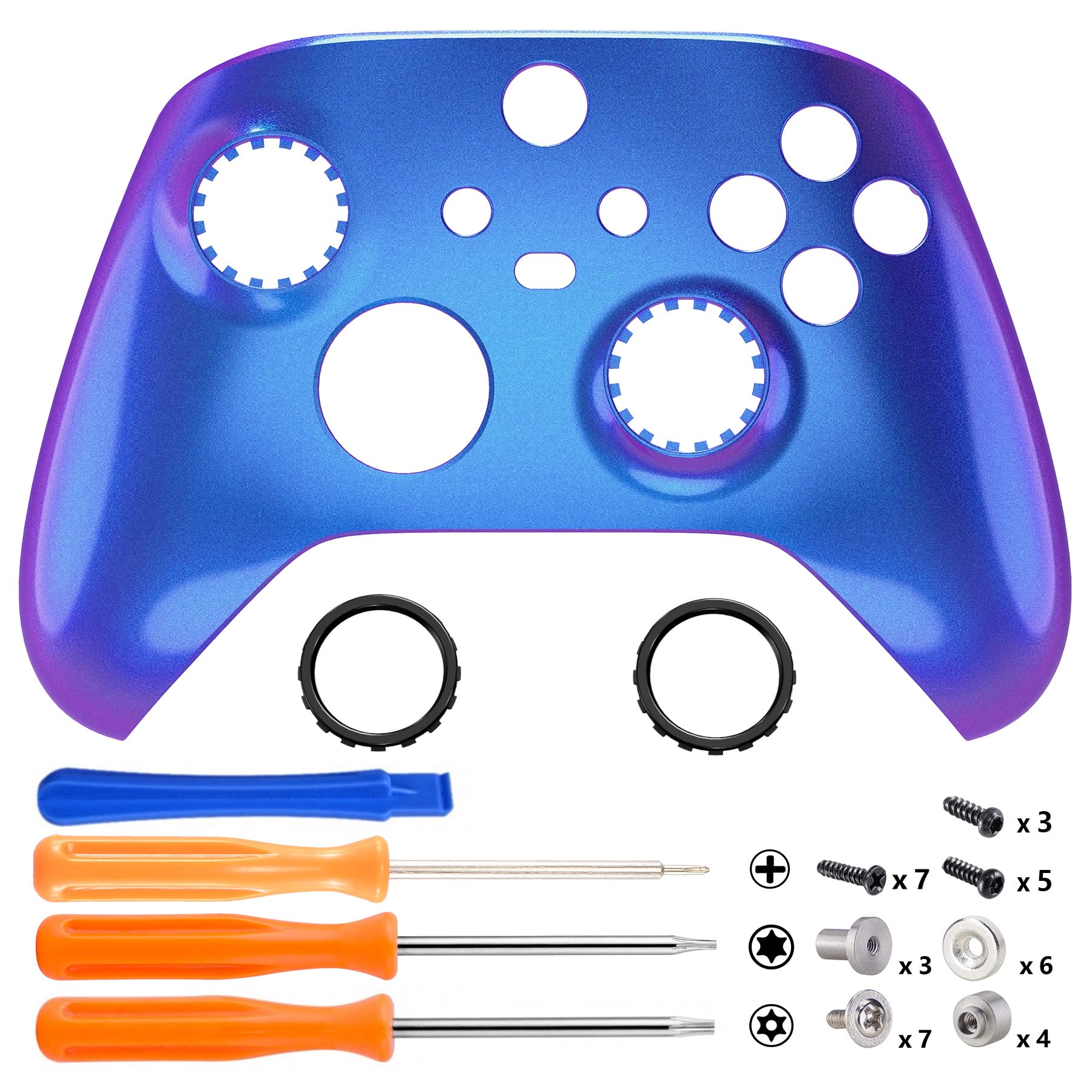 eXtremeRate FaceMag Coque Avant de Remplacement Magnétique pour Xbox Series X/S Manette, Coque Avant avec Anneaux pour Xbox Series X/S/Core Modèle 1914 - Manette Non Incluse - Caméléon Bleu Violet