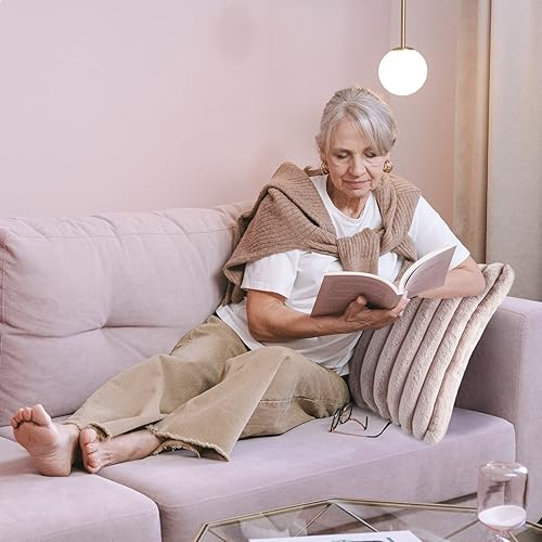 Miniatura 5 de CAROMIO Juego de 2 fundas de almohada acogedoras de piel sintética de 20 x 20 pulgadas, mullidas y mullidas a rayas, para sofá, dormitorio, 2