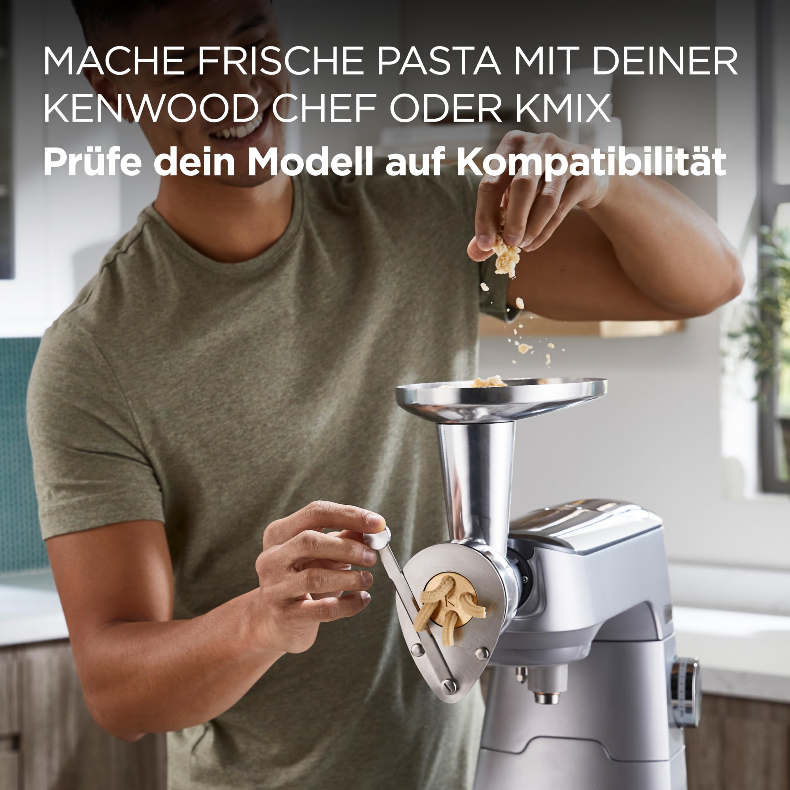 Kenwood Pasta Fresca Nudelpresse KAX92.A0ME, Zubehör für Kenwood Küchenmaschinen, Edelstahl Gehäuse inkl. Bronze-Teigwareneinsatz für Maccheroni rigati, silber